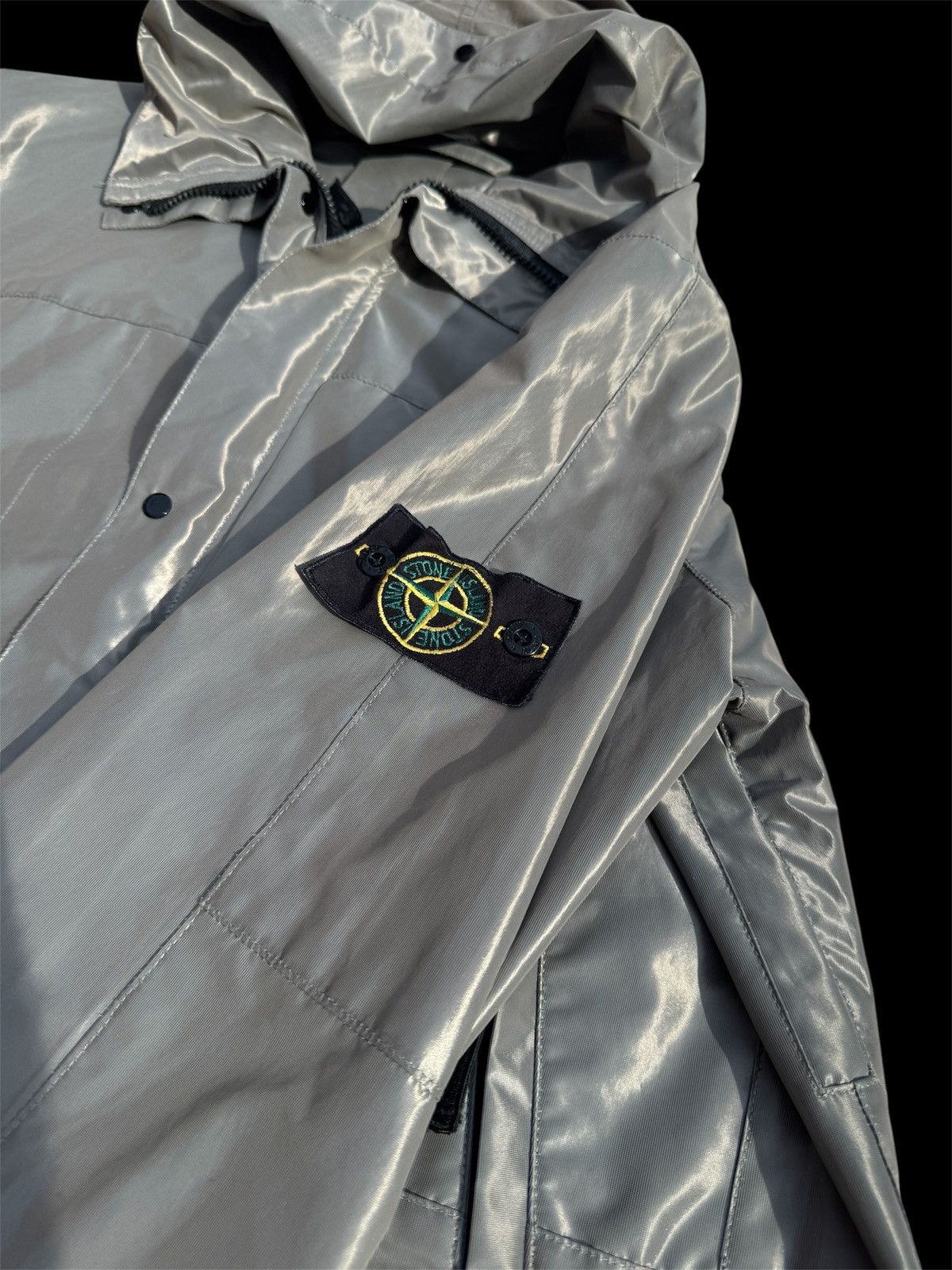 Stone Island 🩶 Stone Island Vintage Regenmantel/Jacke (M) Silbergrau Size 50R - 4 Thumbnail