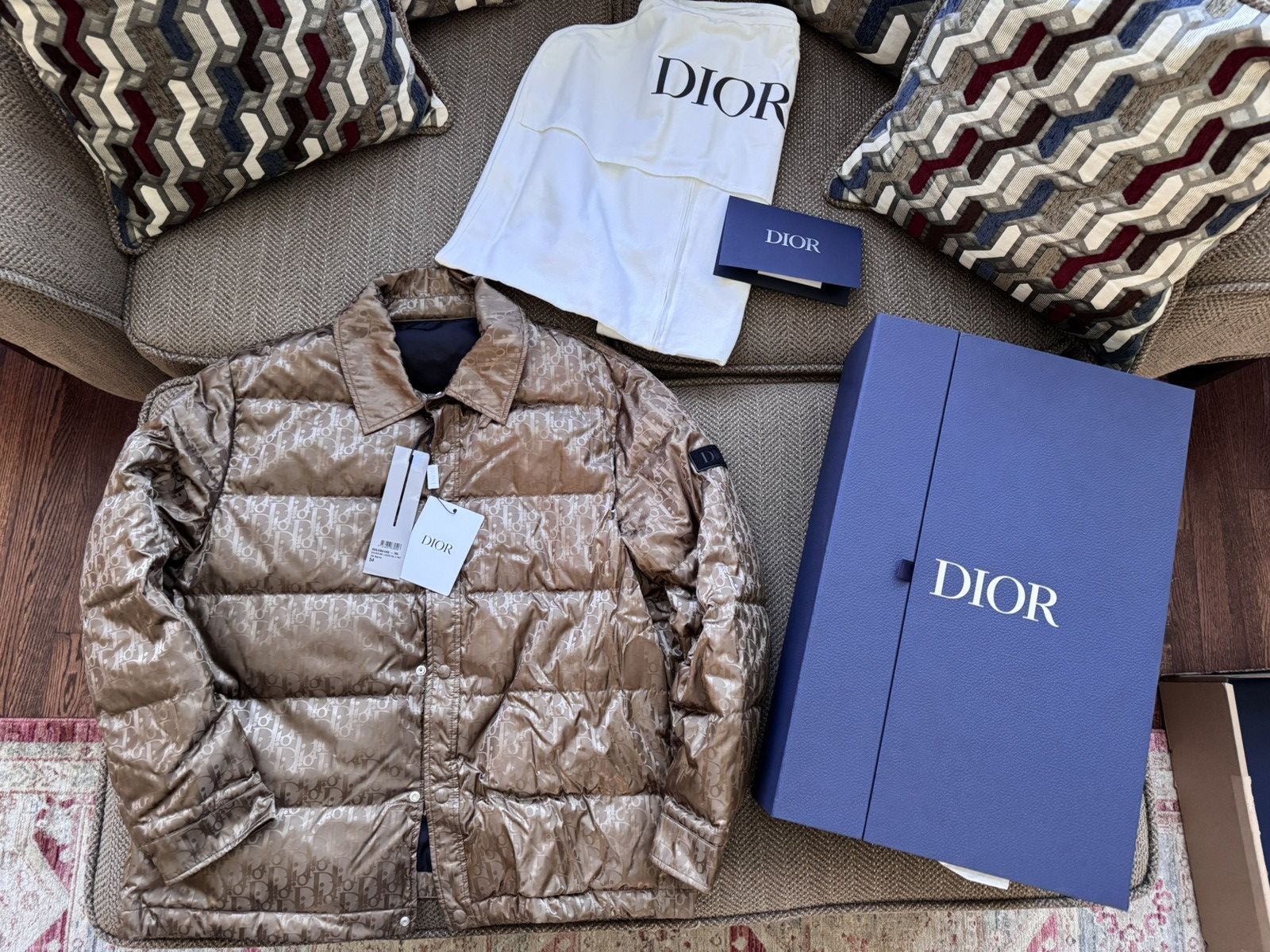 Mens Dior Oblique Down Jacket Brown 54