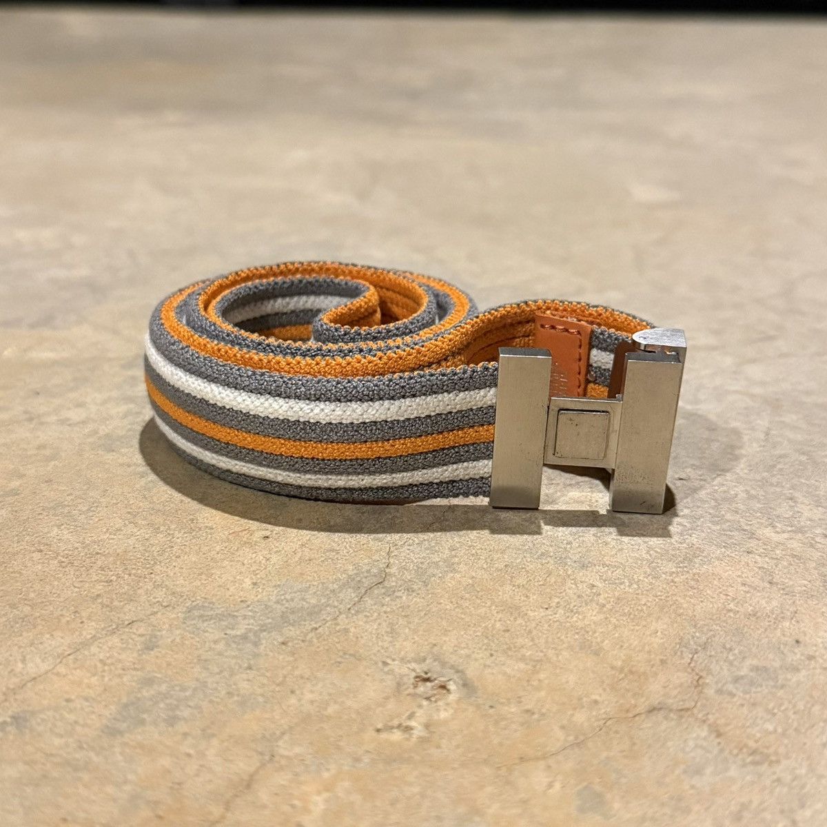 Hermes Hermes H Buckle Canvas Elastic Band Striped Belt Orange Grey Size 30 - 2 Thumbnail