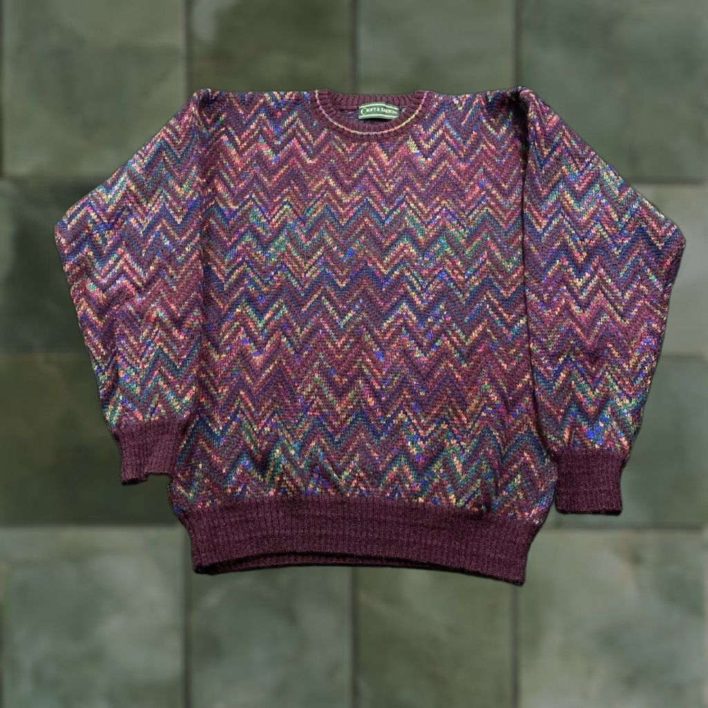 Vintage VINTAGE Striped Wool Sweater Mens S Red Knit Abstract 3D Zig Zag Sweatshirt Size US S / EU 44-46 / 1 - 1 Thumbnail