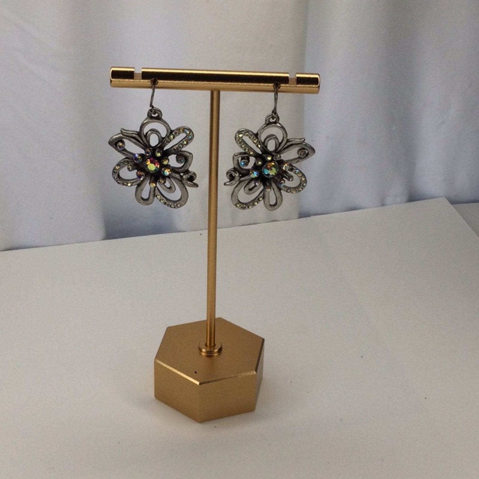 Chicos Chico's Silver & Rhinestone Floral Dangle Drop Earrings Size ONE SIZE - 2 Thumbnail