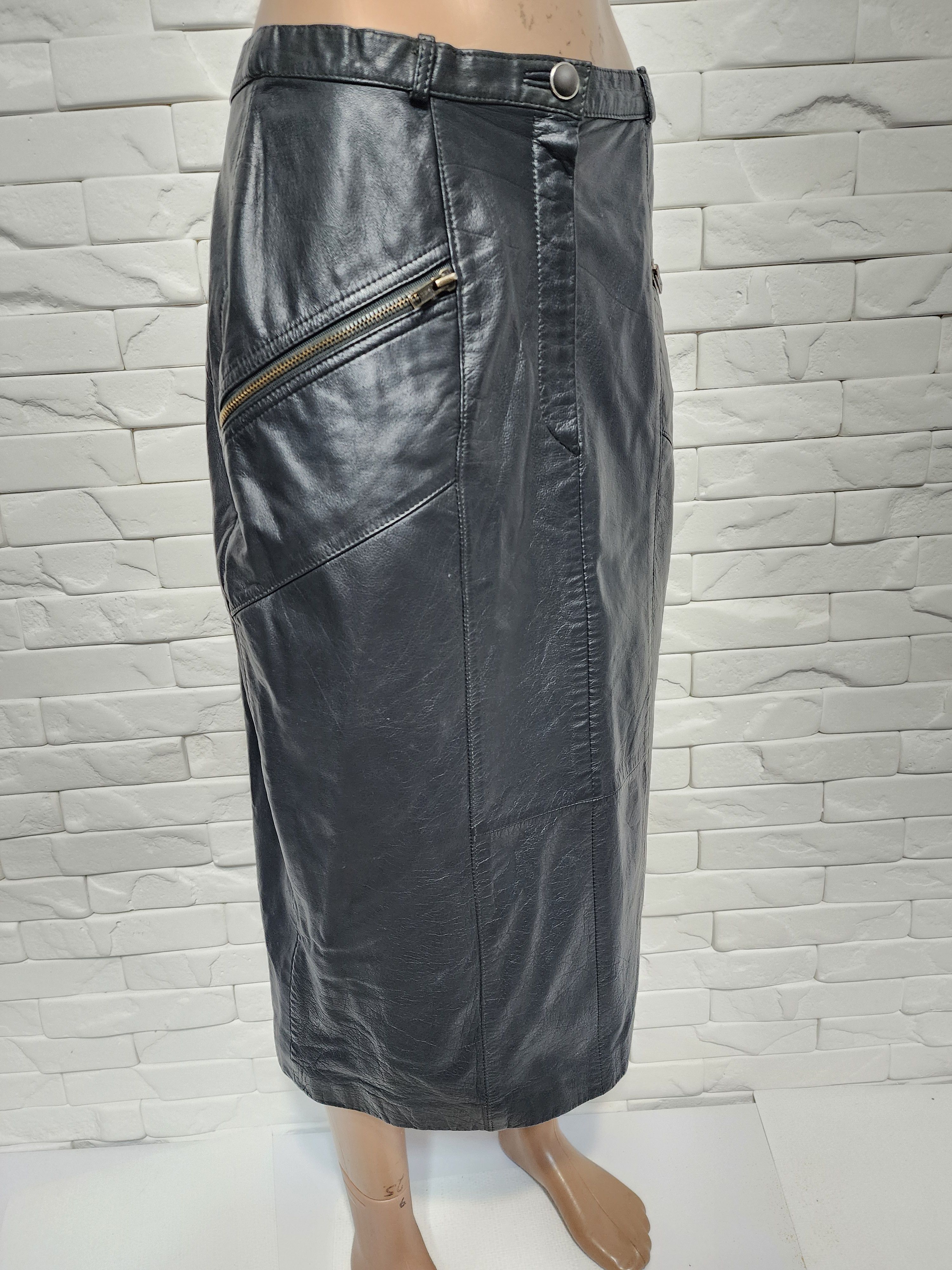 Genuine Leather Gray leather skirt. Grey skirt. Vintage leather skirt. Size 28" / US 6 / IT 42 - 3 Thumbnail