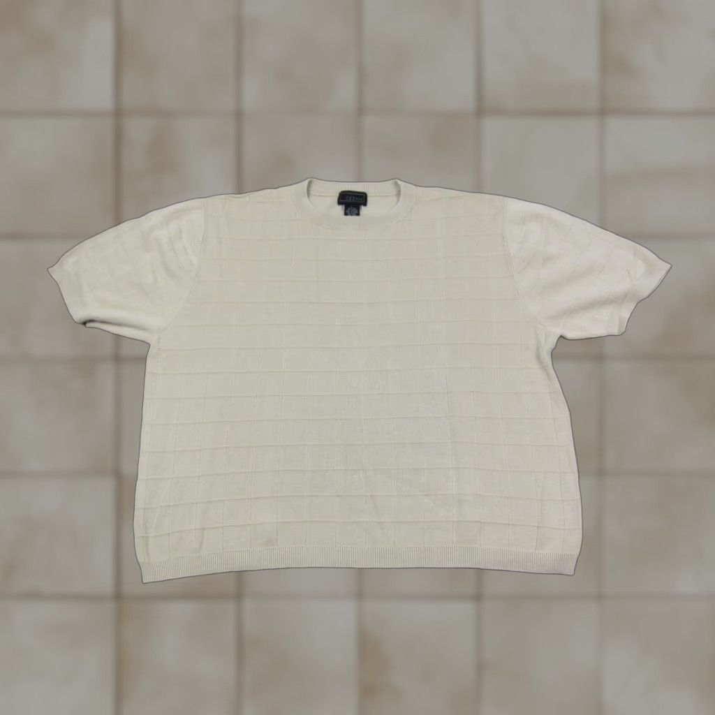 Vintage Vintage Cezani Sweater Mens Large Creme Silk Cotton Windowpane Knit Short Sleeve Size US L / EU 52-54 / 3 - 1 Thumbnail