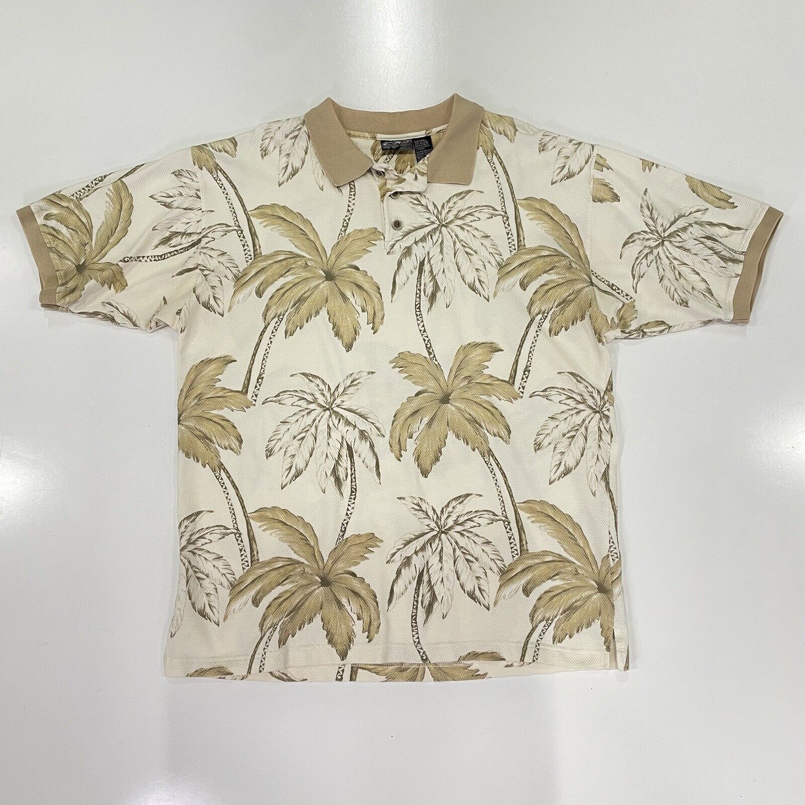 Ocean Pacific OP Ocean Pacific Sunwear Hawaiian Polo Shirt Beige Palm Sz L Size US L / EU 52-54 / 3 - 1 Thumbnail