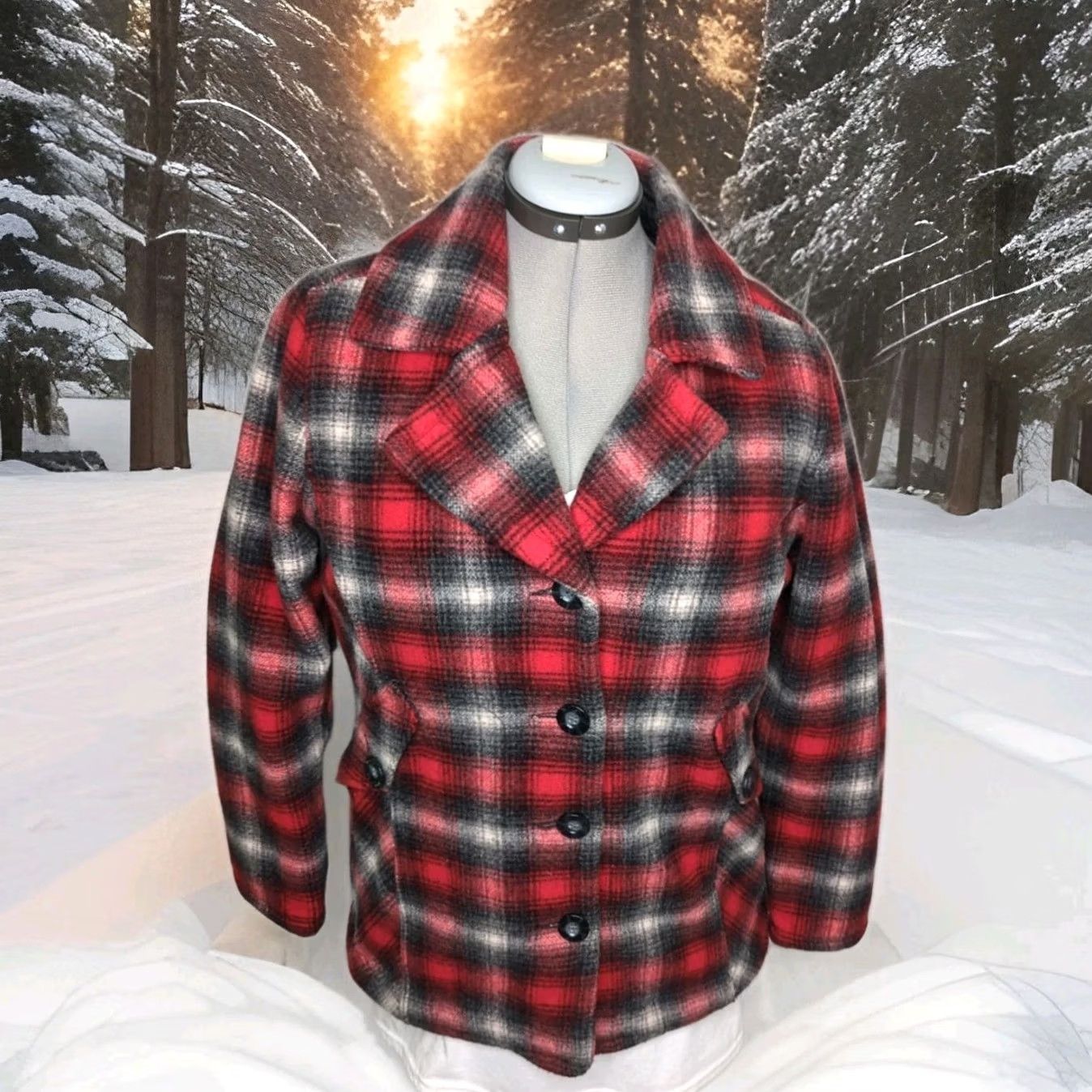 Vintage Woolrich Red Plaid Jacket Womens Medium Wool Quilted Overcoat Winter Outdoor Western Size M / US 6-8 / IT 42-44 - 2 Thumbnail
