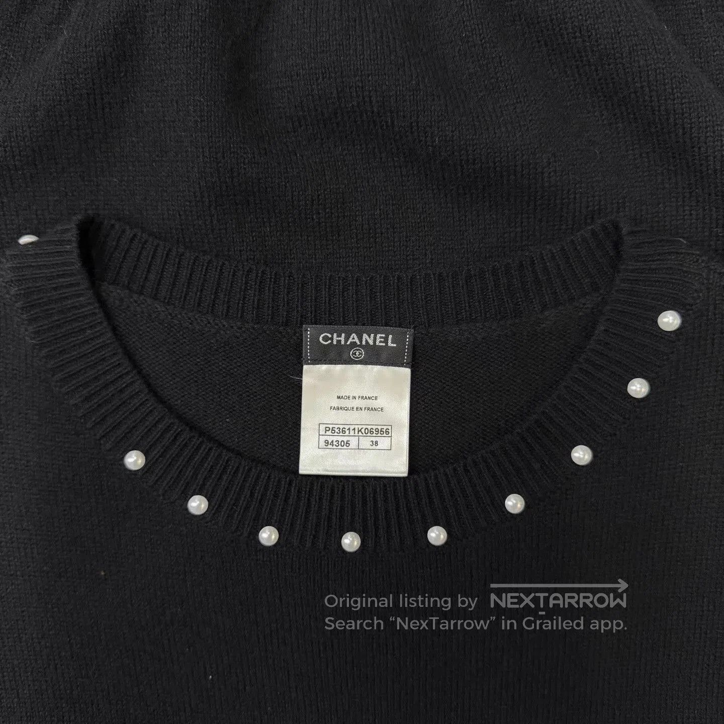 Chanel Black Short Sleeve Knit Top with Pearl Accents. Size US L / EU 52-54 / 3 - 3 Thumbnail