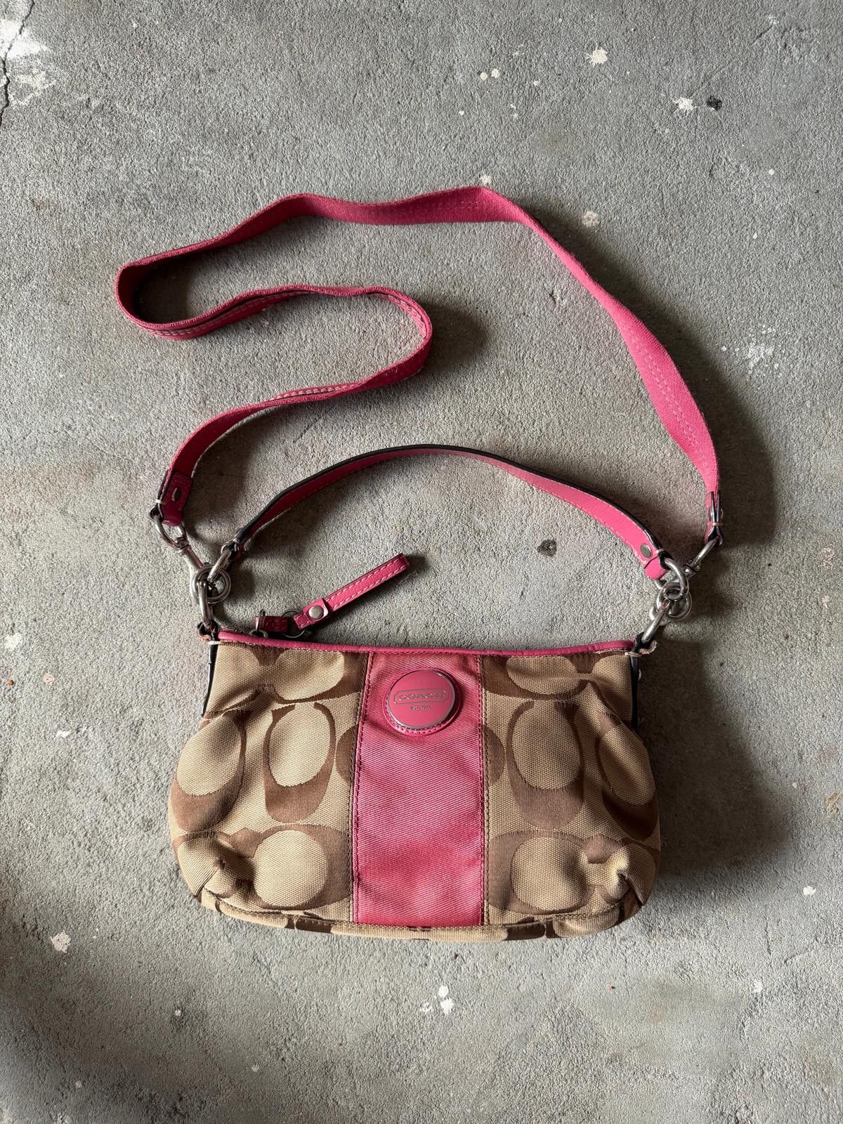 Coach Coach 2Way Signature Stripe Shoulder Bag Beige/Pink Size ONE SIZE - 1 Thumbnail