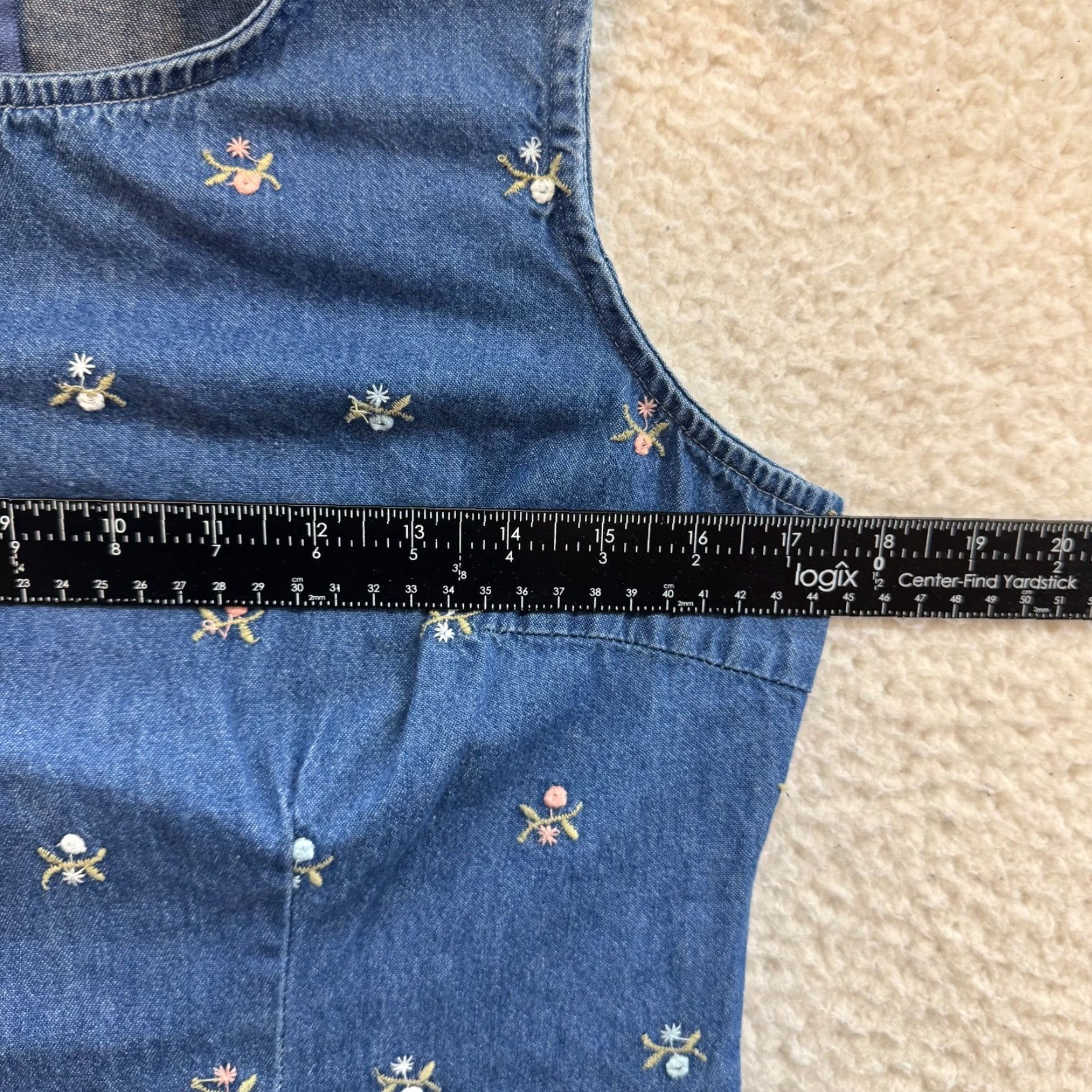 Denime VINTAGE True Blue Denim Dress 6 Medium Sheath Chambray Ditsy Floral Cottagecore 1990s Womens Dress Size M / US 6-8 / IT 42-44 - 5 Thumbnail