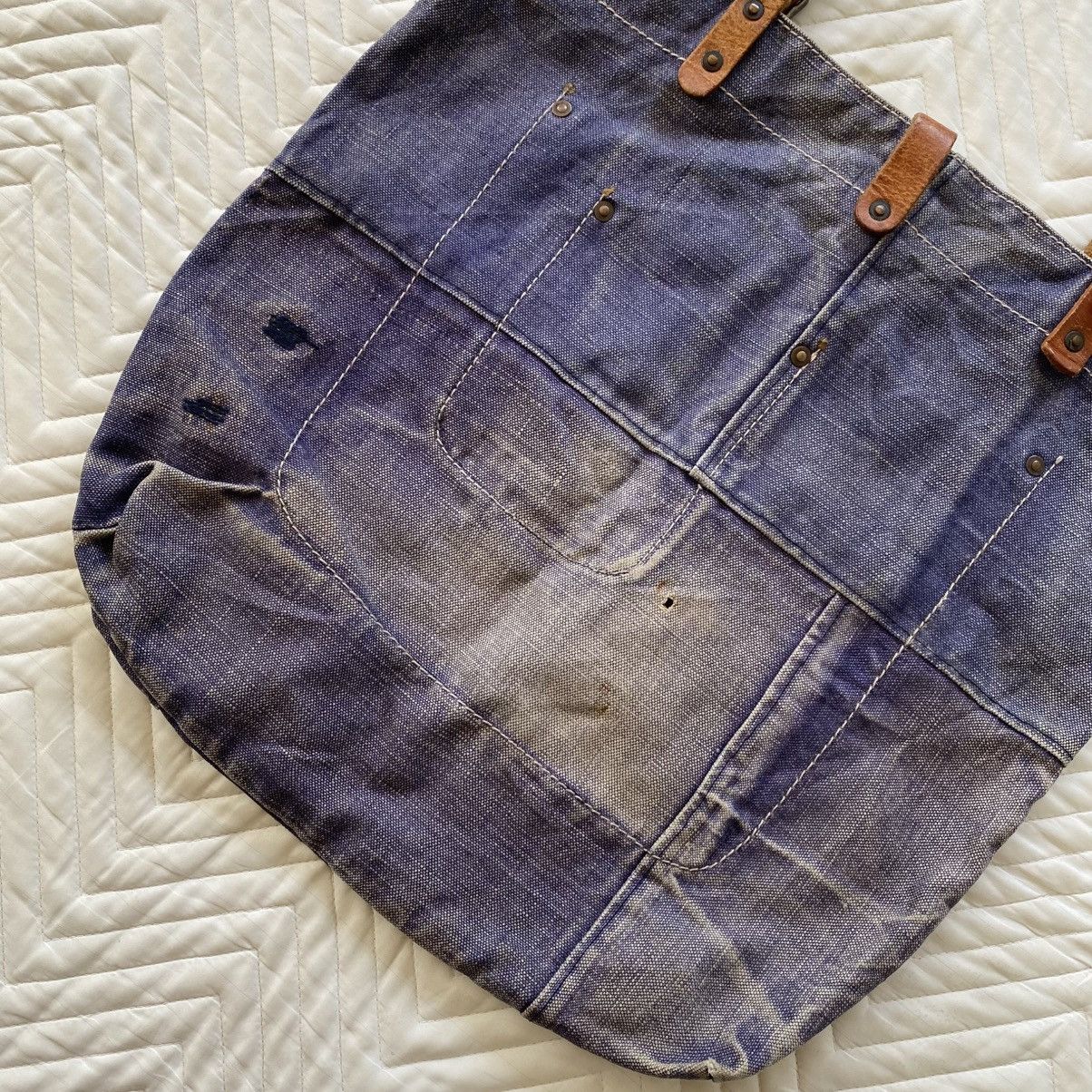 Japanese Brand Custom Made Denim Tote Bag– Vintage Patina Look Size ONE SIZE - 4 Thumbnail