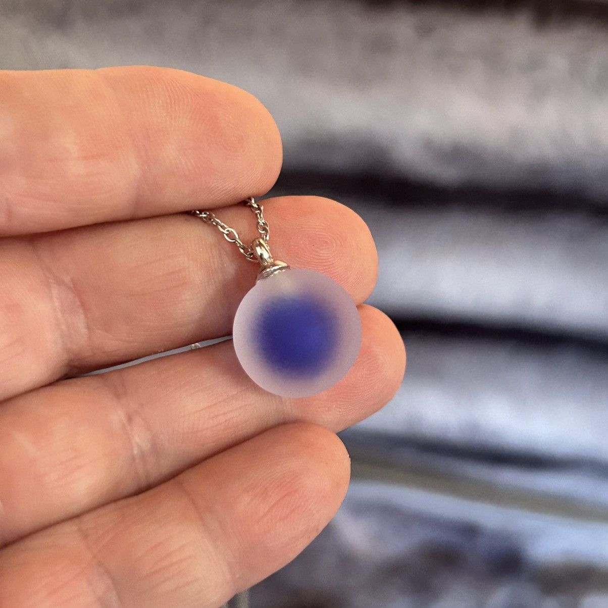 Handmade Handcrafted frosted glass ball pendant on chain necklace Size ONE SIZE - 5 Thumbnail