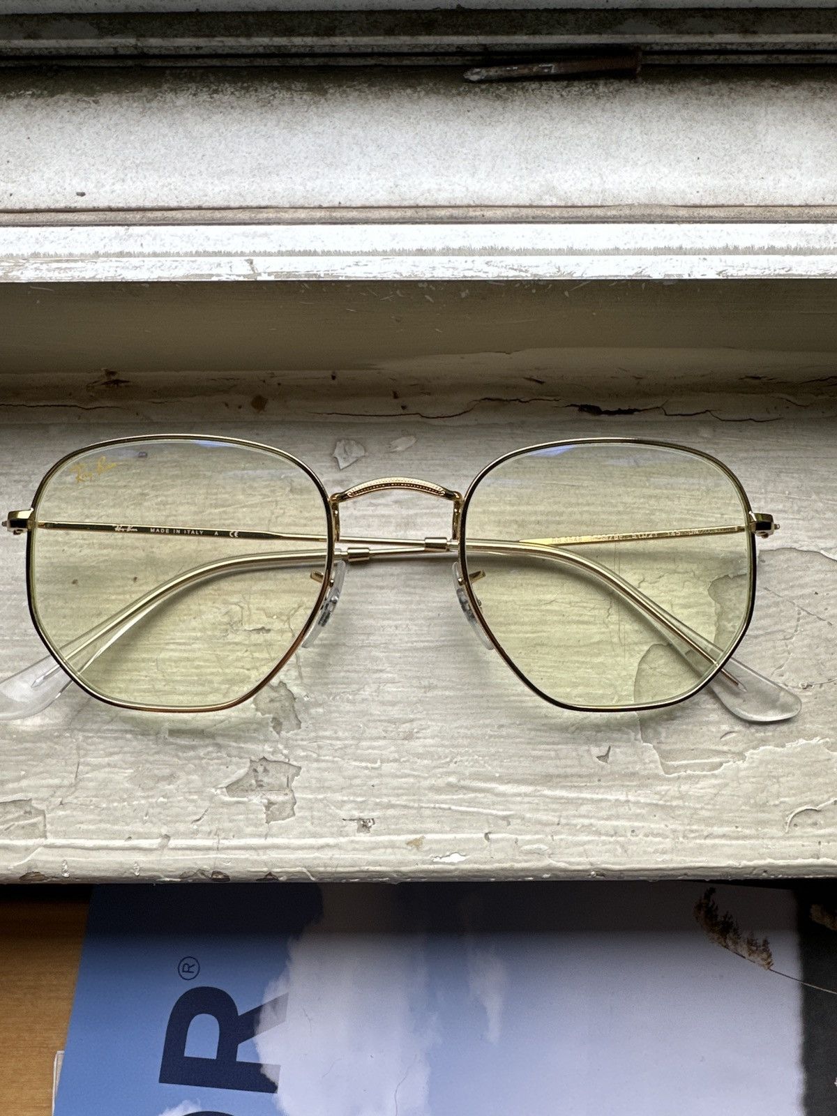 image of New Rayban Gold Frame Blue Light Glasses, Men's