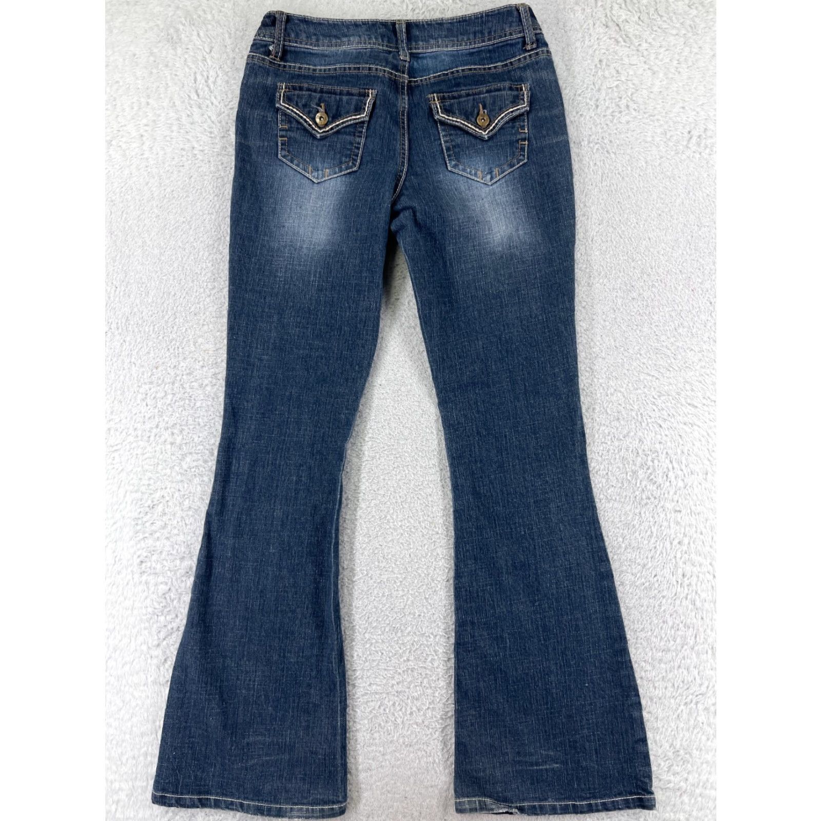 Denime SO Brand Women's Flared Jeans Size 7 Blue Cotton Medium Wash Low Rise Fashion Size 28" / US 6 / IT 42 - 2 Thumbnail