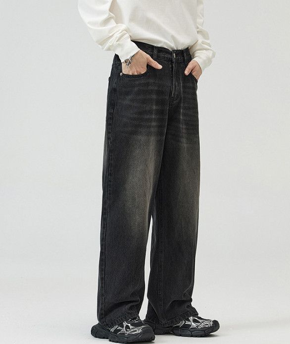 Japanese Brand Street loose straight retro washed distressed jeans for men Size US 32 / EU 48 - 3 Thumbnail