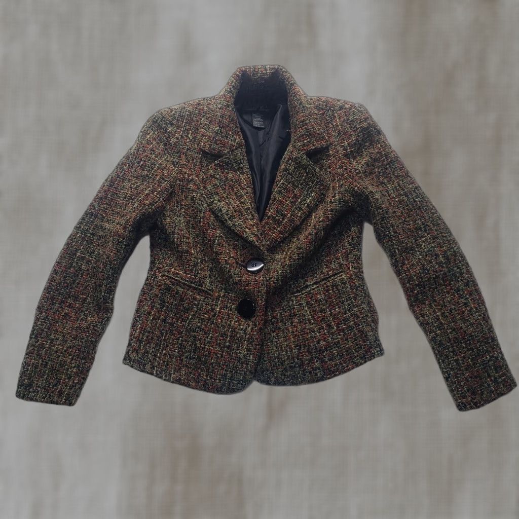 Vintage Brandon Thomas Button Up Blazer Jacket Tweed Business Wear Women's 6 Plaid Short Zip Size M / US 6-8 / IT 42-44 - 1 Thumbnail