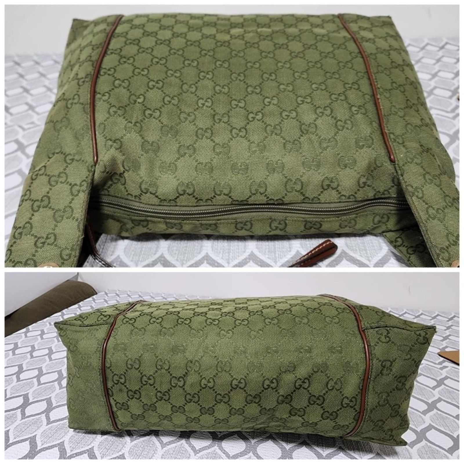 Gucci Authentic Gucci GG Canvas Zip Shoulder Bag Green/Brown Size ONE SIZE - 4 Thumbnail