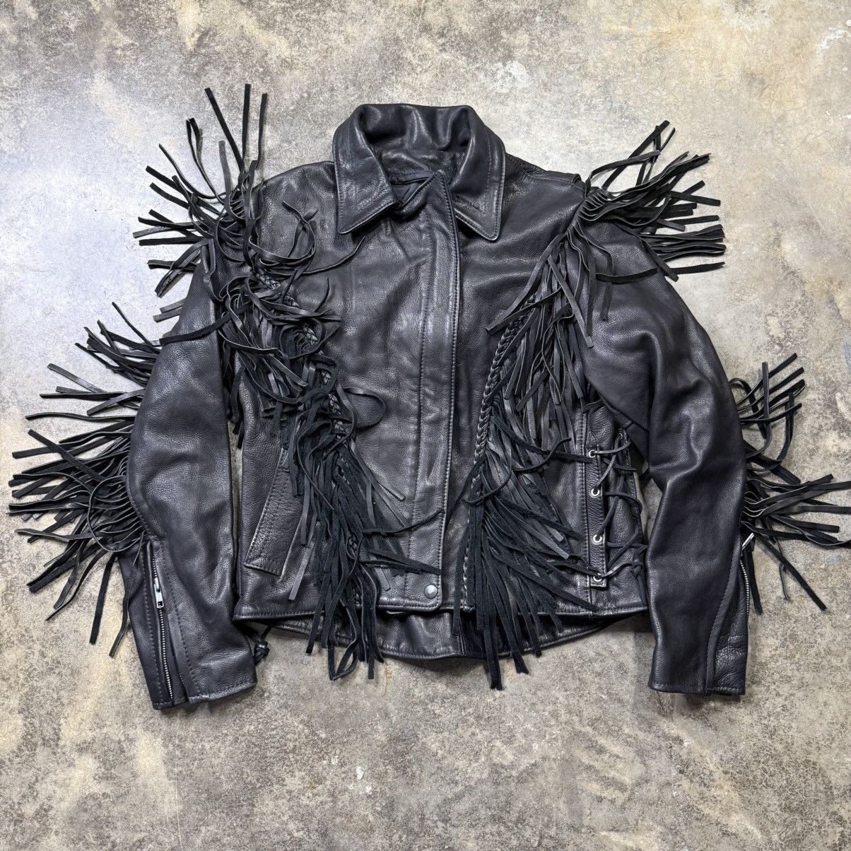 Vintage vintage black leather fitted zip up tassel fringe jacket Size US S / EU 44-46 / 1 - 1 Thumbnail