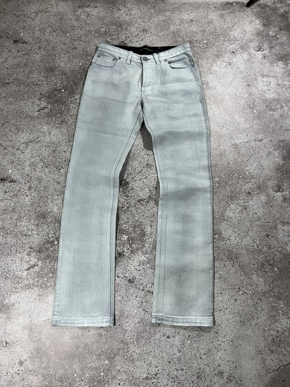Balenciaga Deadstock Balenciaga 2008 Silver Painted Denim Jeans Size 27 Size US 27 - 2 Thumbnail