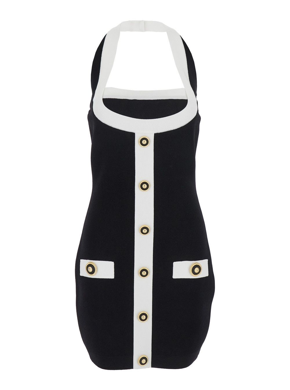 Balmain Black Dress with Square Neckline and Decorative Buttons in Viscose Blend Women Size M / US 6-8 / IT 42-44 - 1 Thumbnail