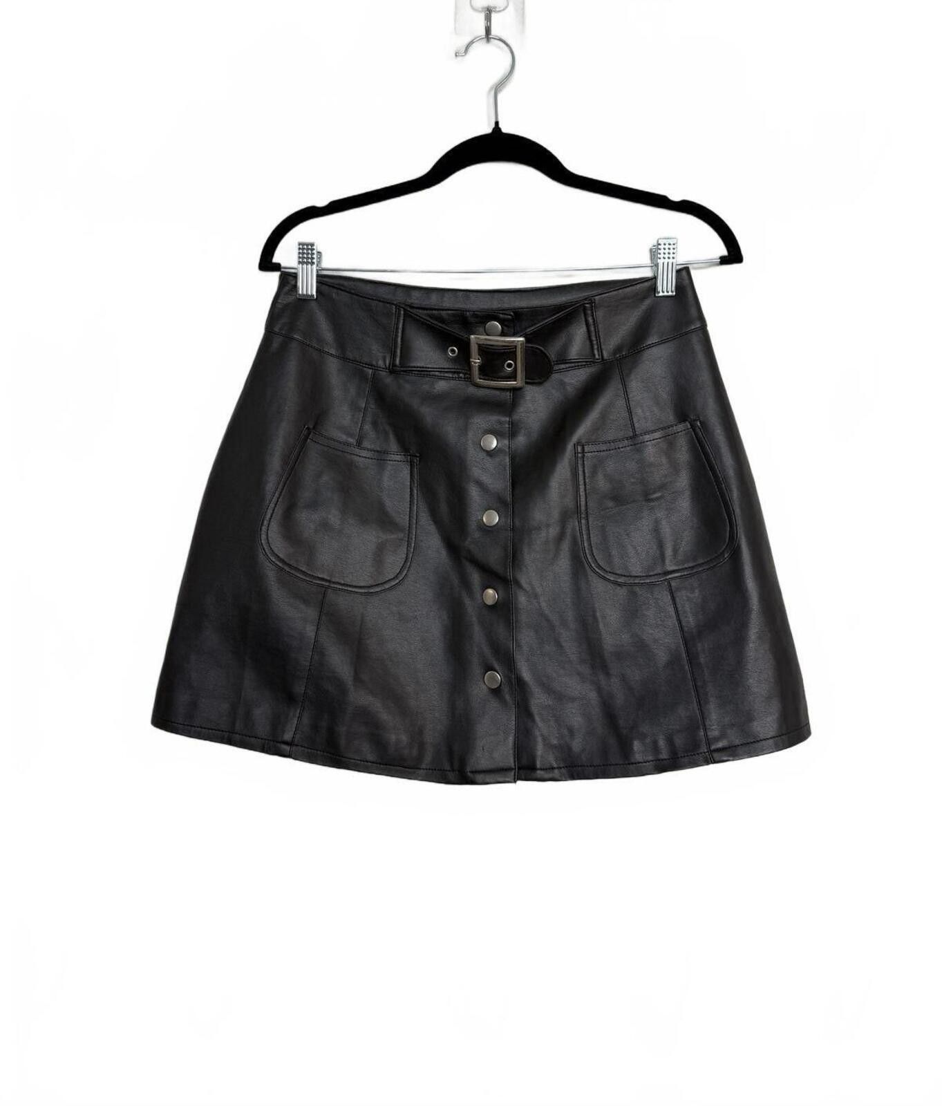 Other Vintage 90s Black Leather Mini Skirt with Front Pockets Size 32" / US 10 / IT 46 - 1 Thumbnail