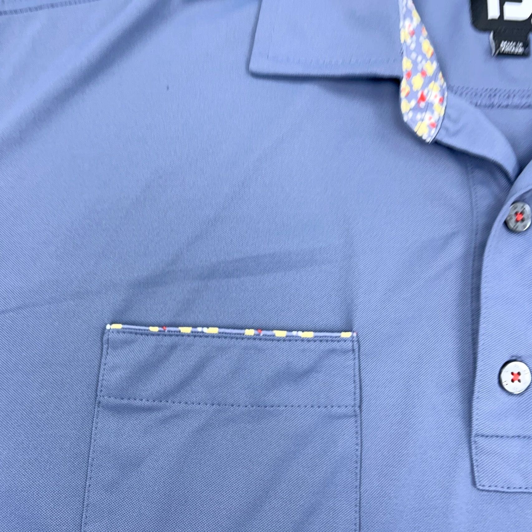 Footjoy FootJoy Polo Shirt Men XL Blue Yellow Performance Golf Club Pocket Walden Adult Size US XL / EU 56 / 4 - 6 Thumbnail