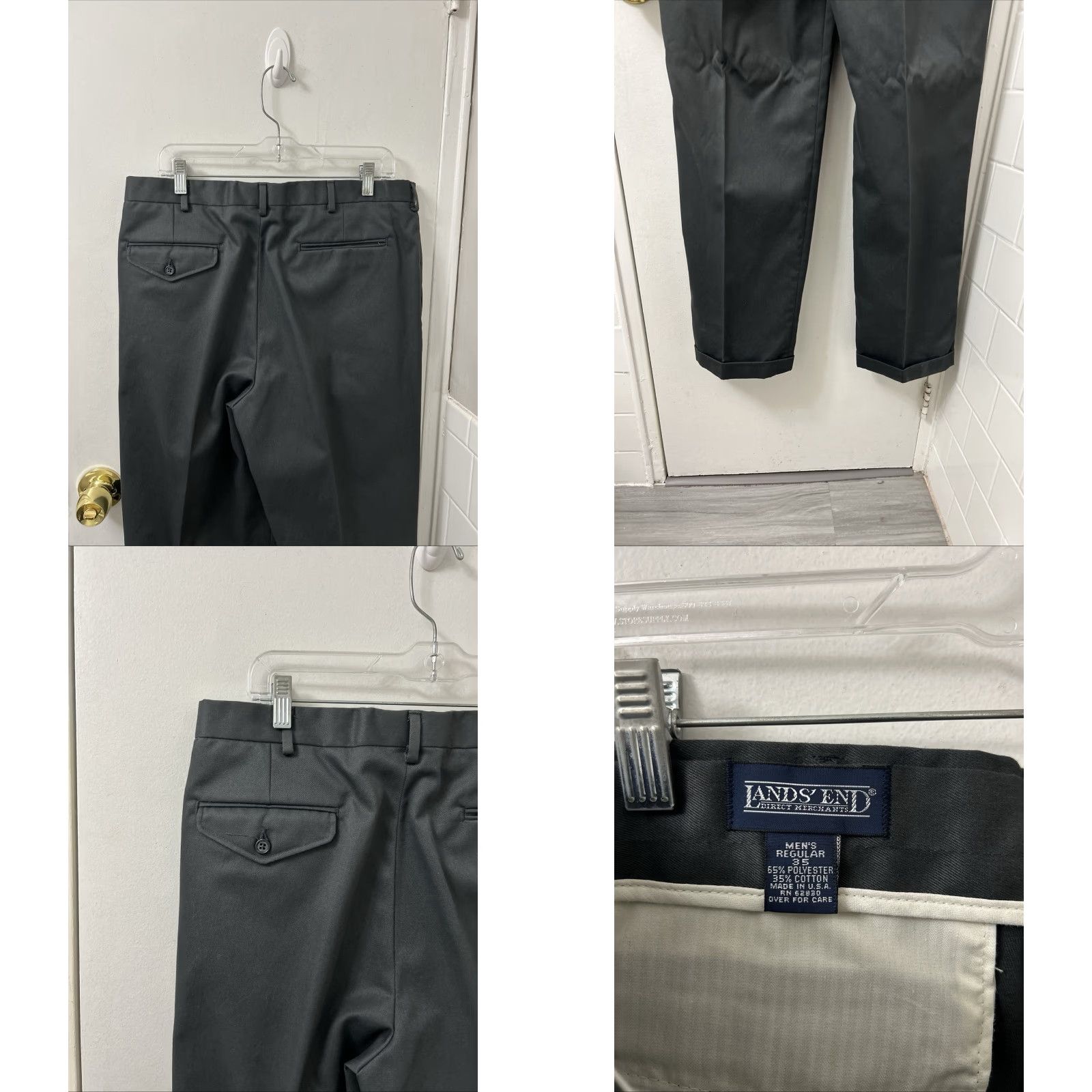 Lands' End Lands' End Pants Mens 35x34 Gray Dress Pants Cuffed Pleated Zipper YKK Cotton Blend Straight Classic Waist 35 Inseam 34 USA USA Made N/A Size US 35 - 8 Thumbnail