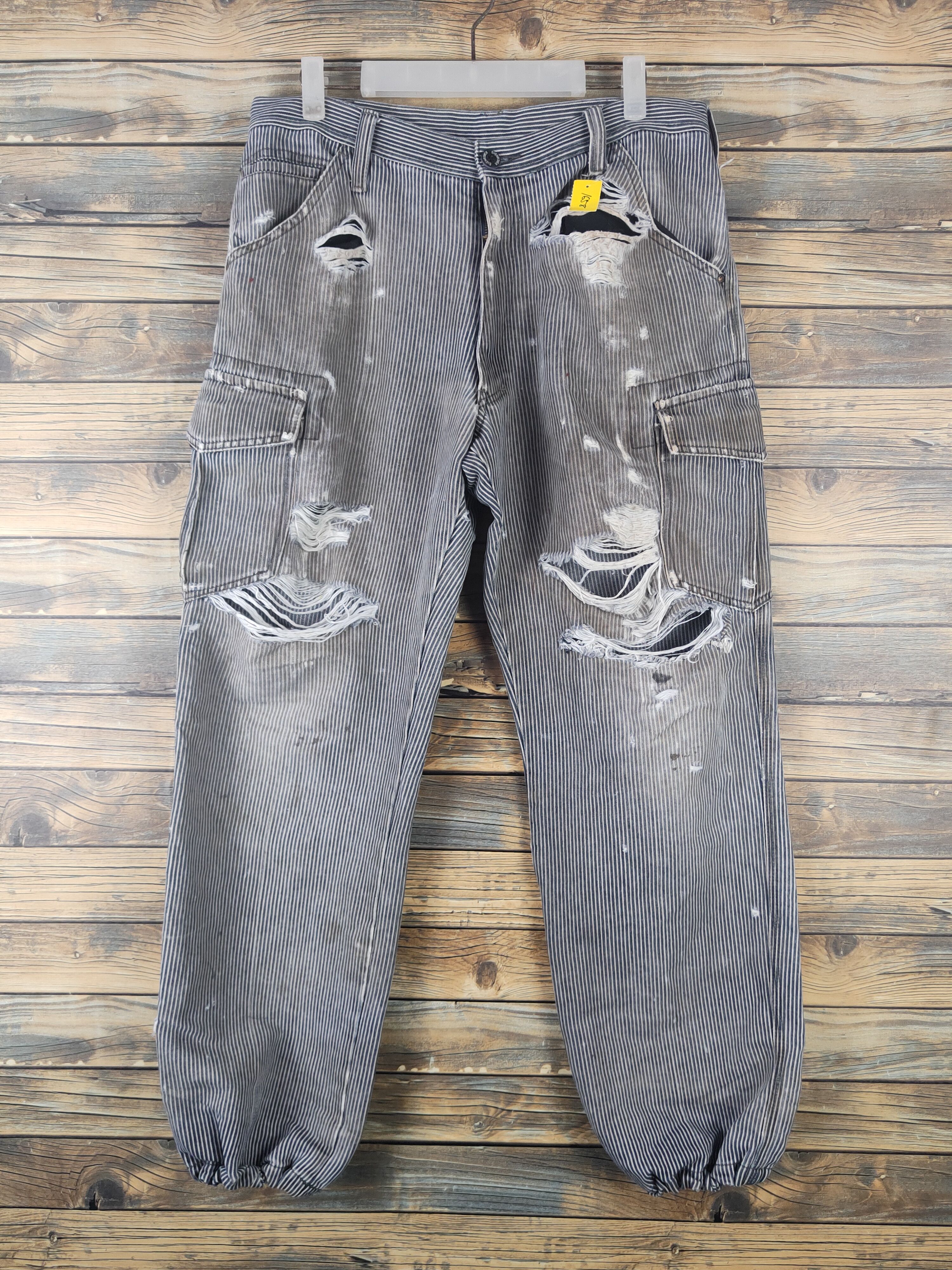 Vintage DL Evenriver Blue White Distressed Ripped Jeans #1658 Size US 33 - 1 Thumbnail