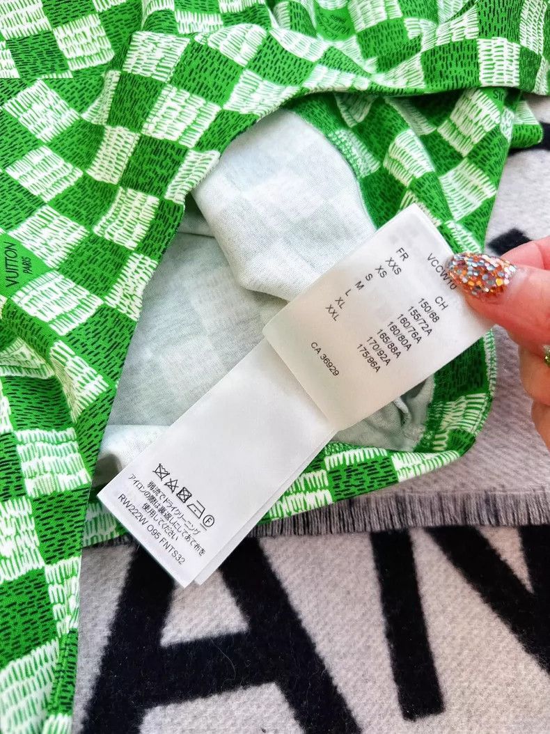 Louis Vuitton LV Green Checkered Short Sleeve TShirt-2506 Size XS / US 0-2 / IT 36-38 - 7 Thumbnail