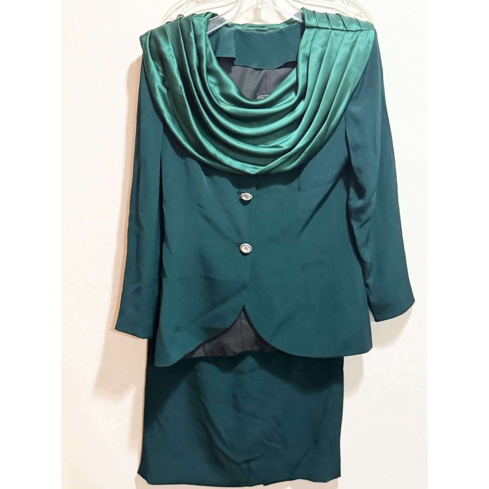 Other Menekshe custom green satin cowl neck blazer jacket & pencil Size ONE SIZE - 1 Thumbnail