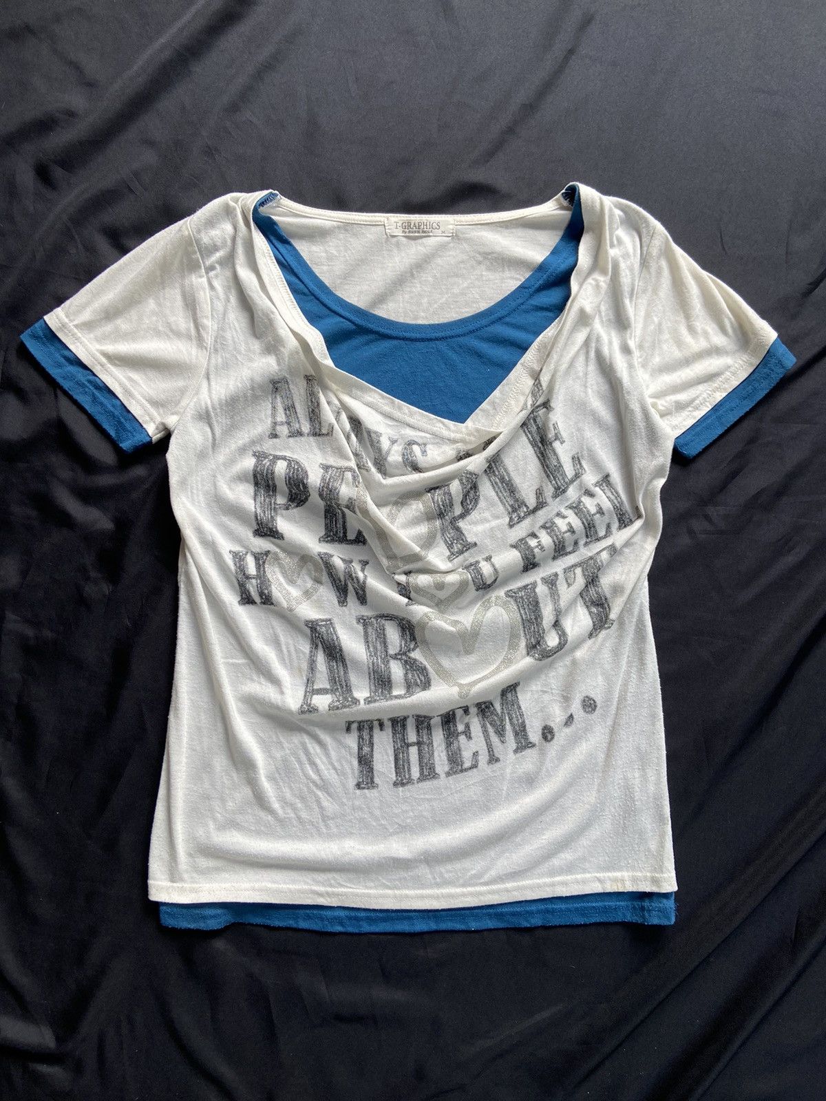 image of If Six Was Nine x Le Grande Bleu L G B Double Layer Rush Hour Tee Shirt in White/Blue (Size Medium)