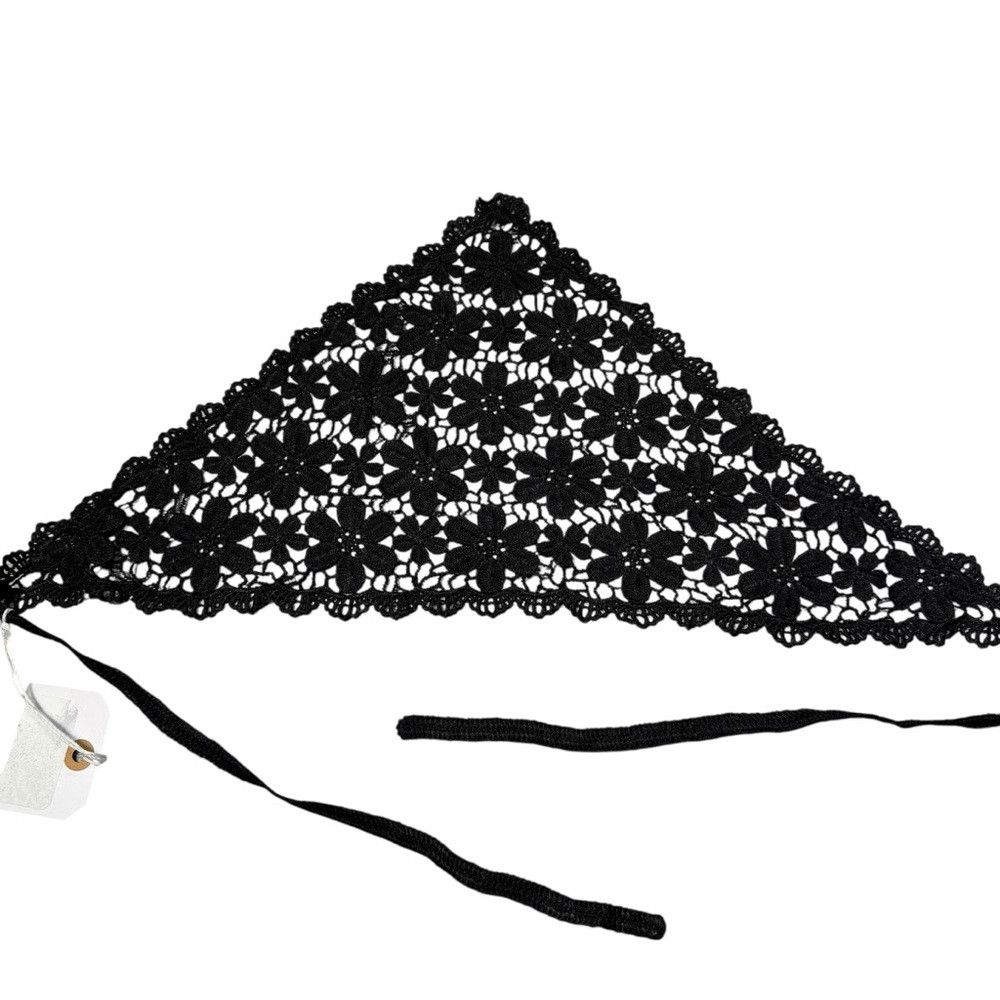 Anthropologie New Anthropologie Floral Crochet Black Hair Scarf Size ONE SIZE - 3 Thumbnail