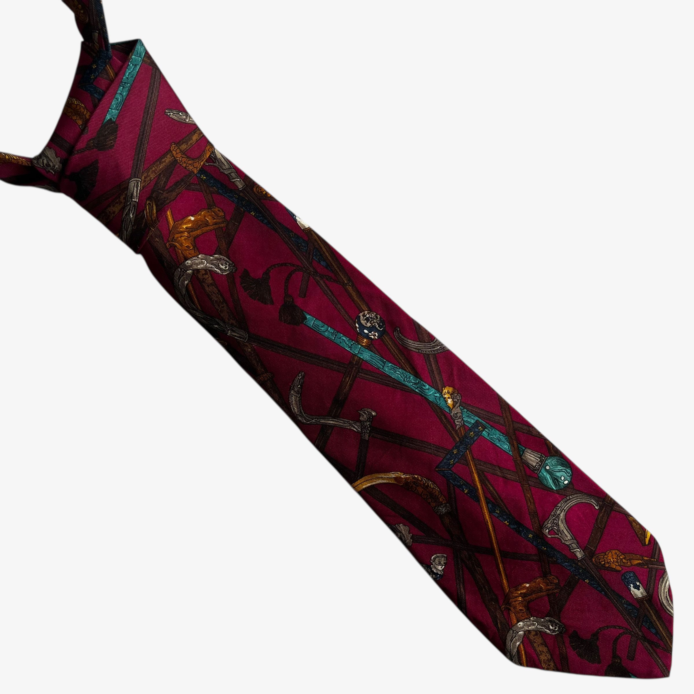 Perry Ellis Vintage 90s Perry Ellis Equestrian Print Red Silk Tie Size ONE SIZE - 1 Thumbnail