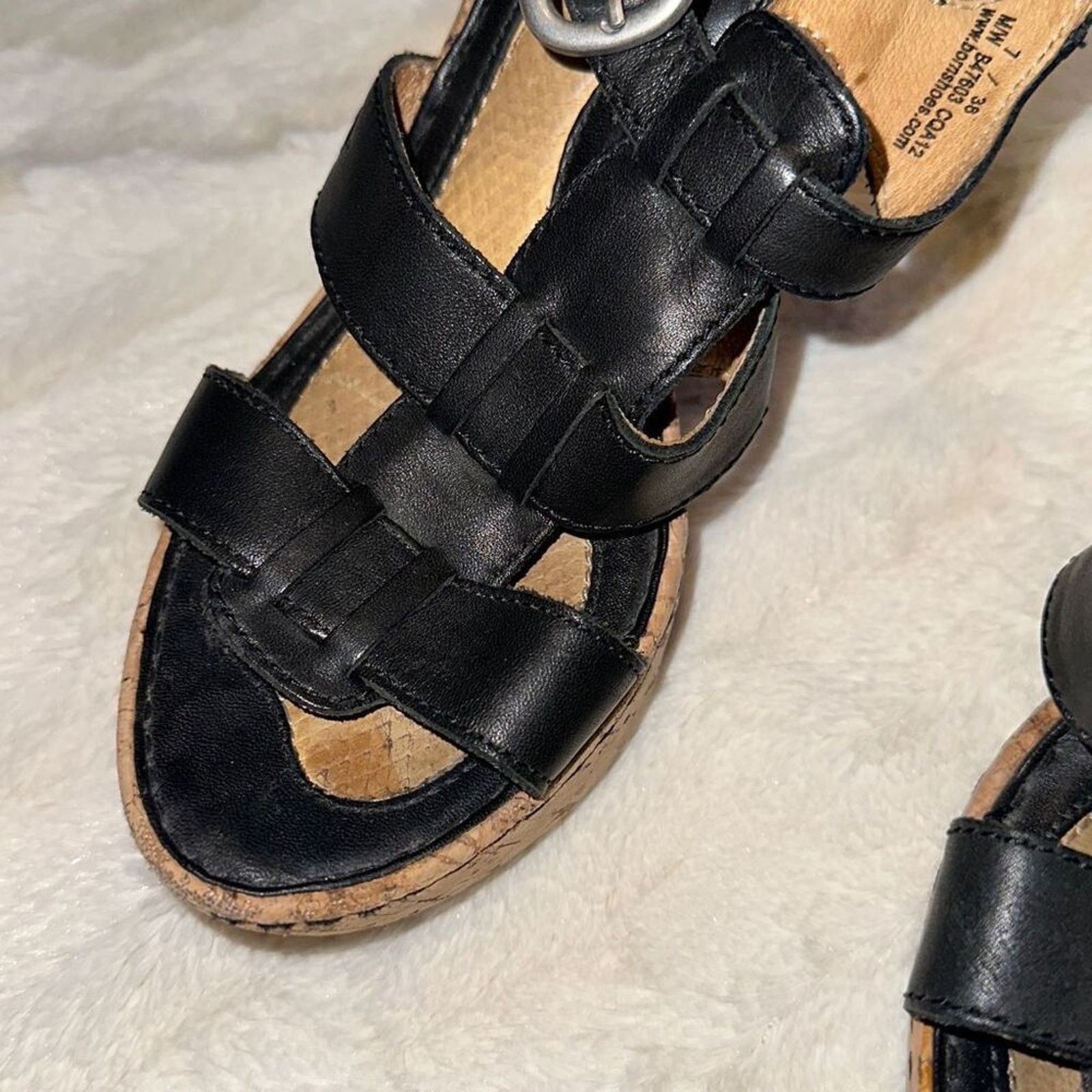 Other Born Black Patent Leather Cork Wedge Sandals | Sz 7 Size US 7 / IT 37 - 4 Thumbnail
