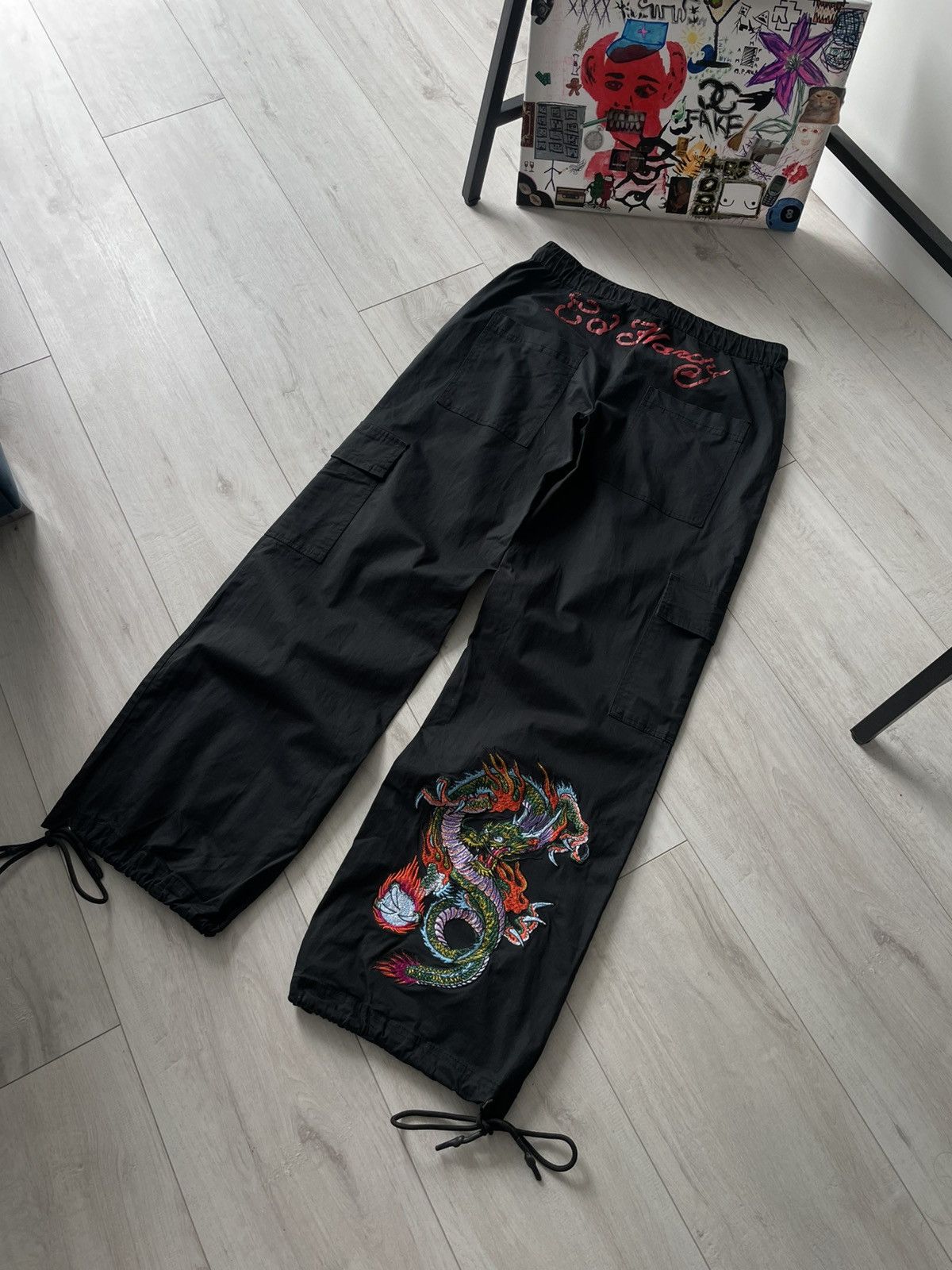 Ed Hardy Ed Hardy Y2K Japanese Cargo Baggy Pants 00's Black Big Logo Size 25" / US 0 / IT 36 - 1 Thumbnail