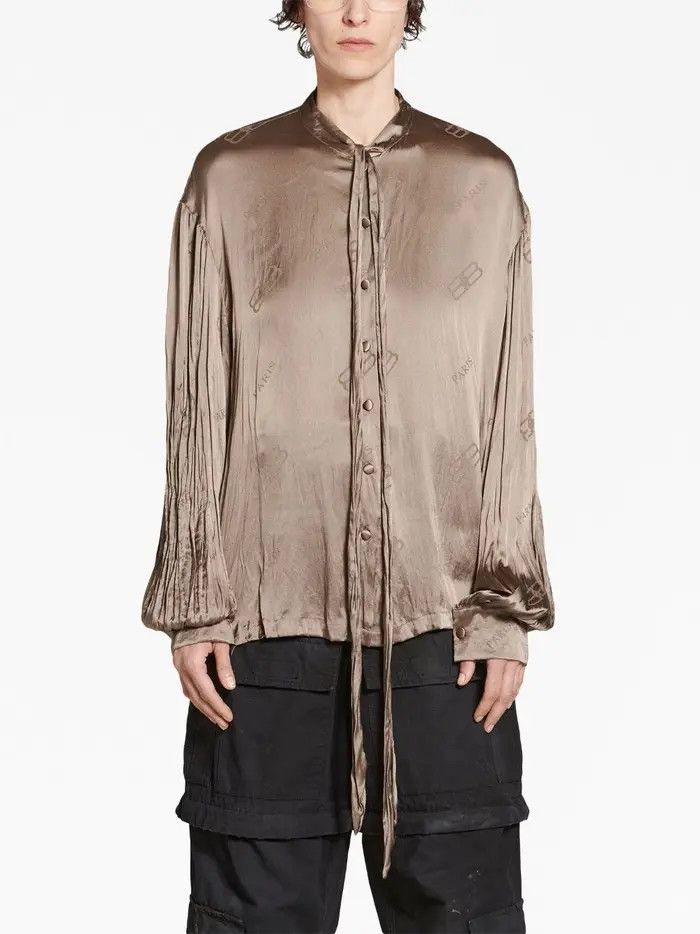 Balenciaga o1bcso1str0326 BB Paris All Over Oversized Blouse in Beige Size M / US 6-8 / IT 42-44 - 6 Thumbnail