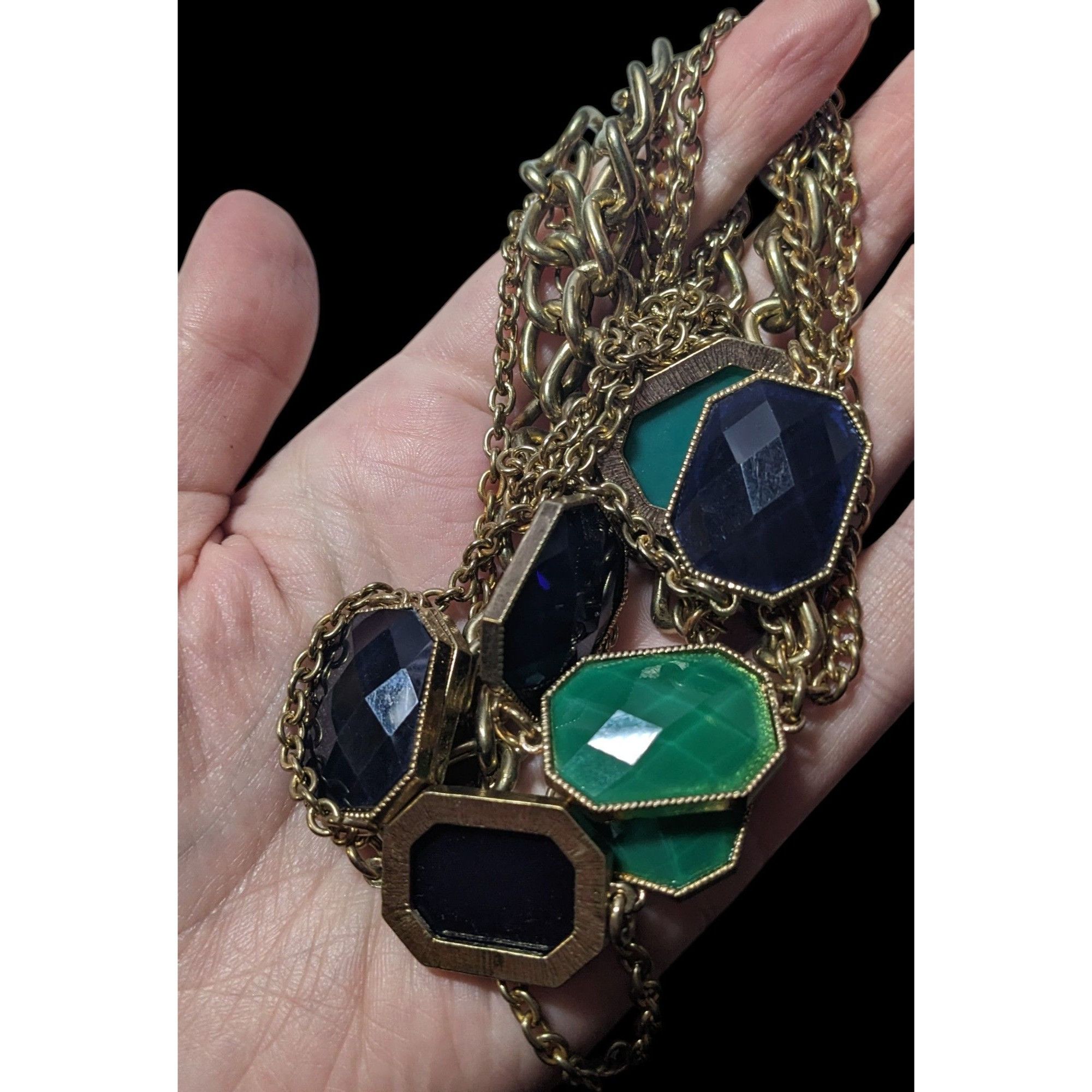Other Y2k Chunky Glam Gold Tone Blue And Green Gemmed Multilayer S Size ONE SIZE - 9 Thumbnail