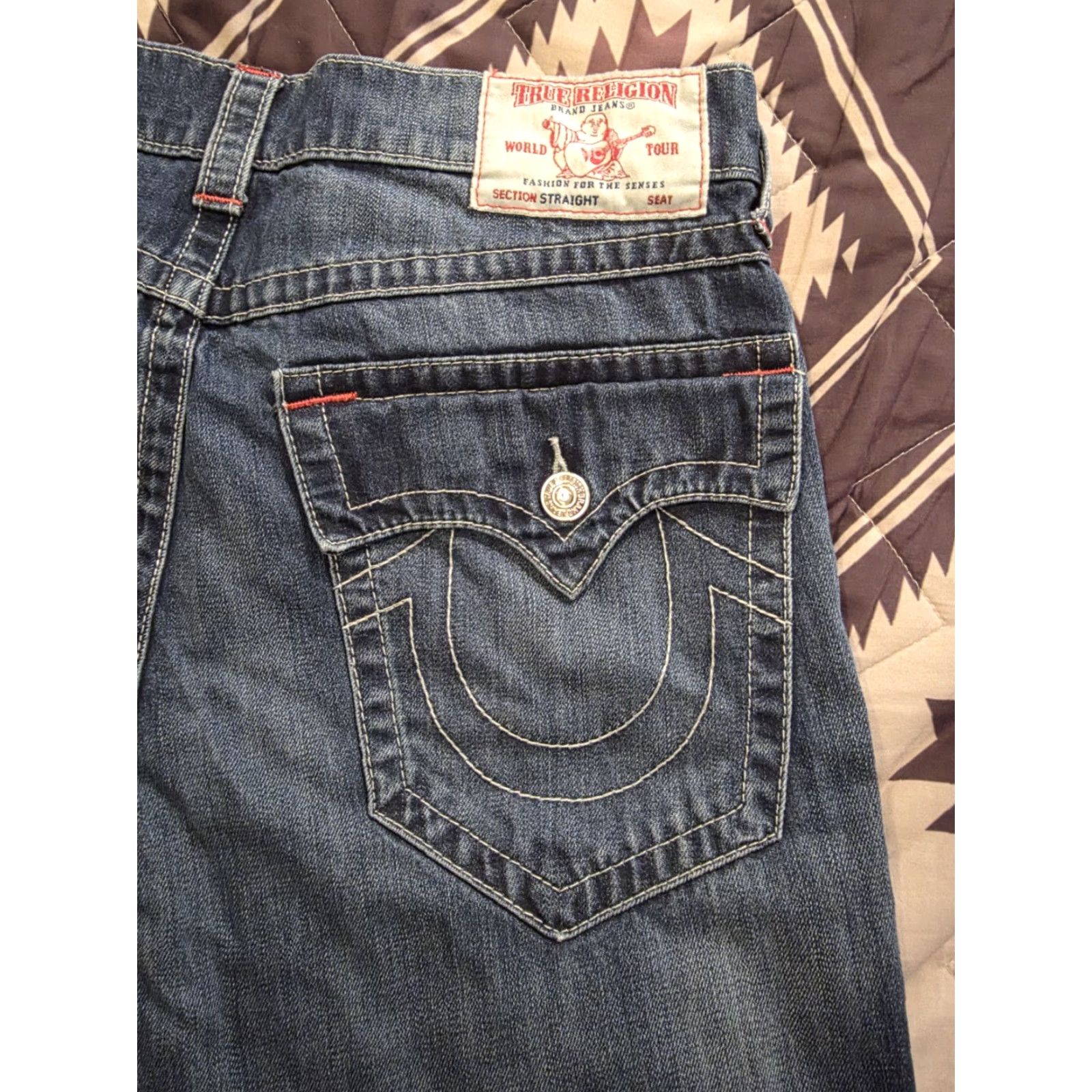 True Religion True Religion Jeans Men's Size 34 Straight Flap Pocket Blue NICE EUC Size US 35 - 3 Thumbnail