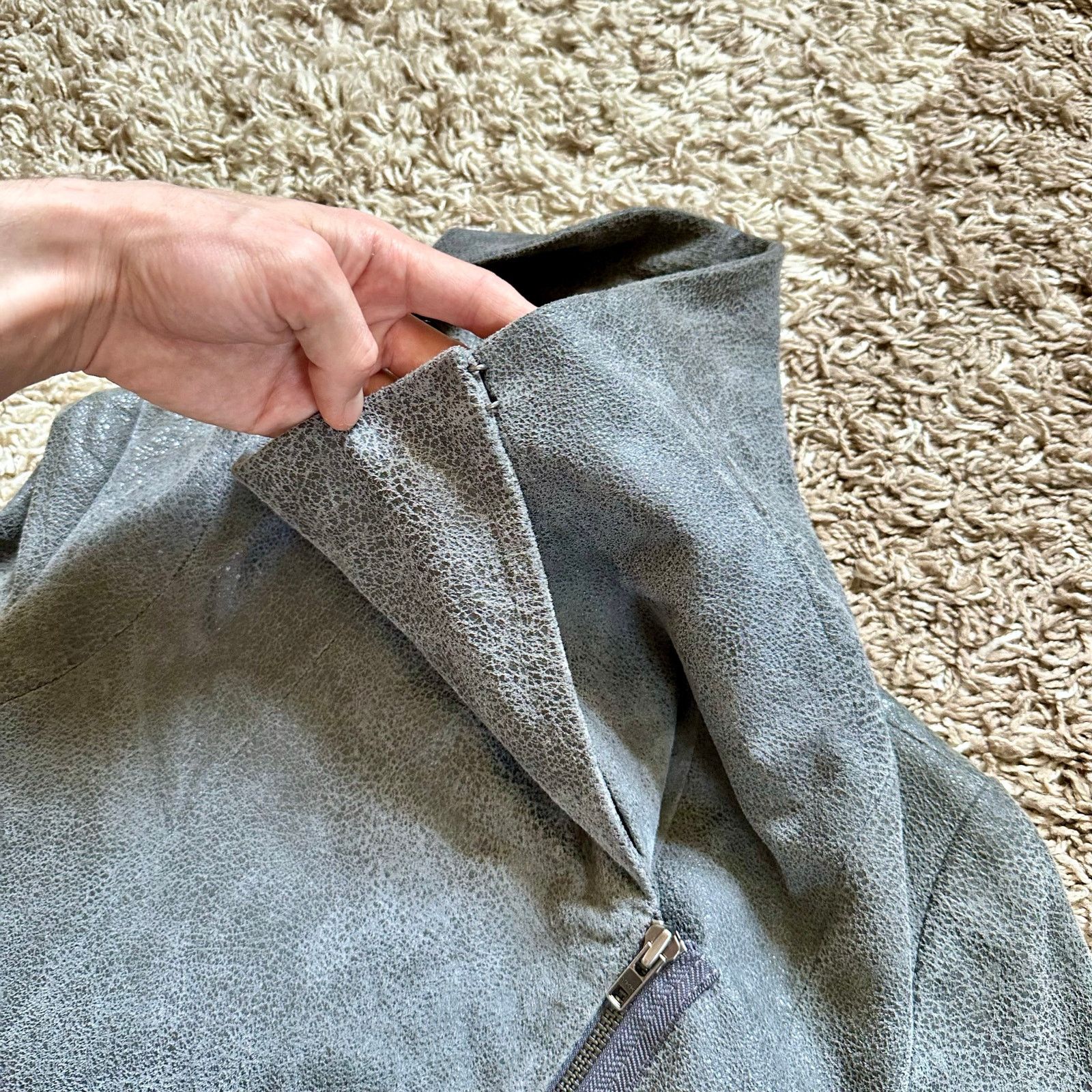 Helmut Lang Gray Lamb Leather Biker Moto Jacket Asymmetrical