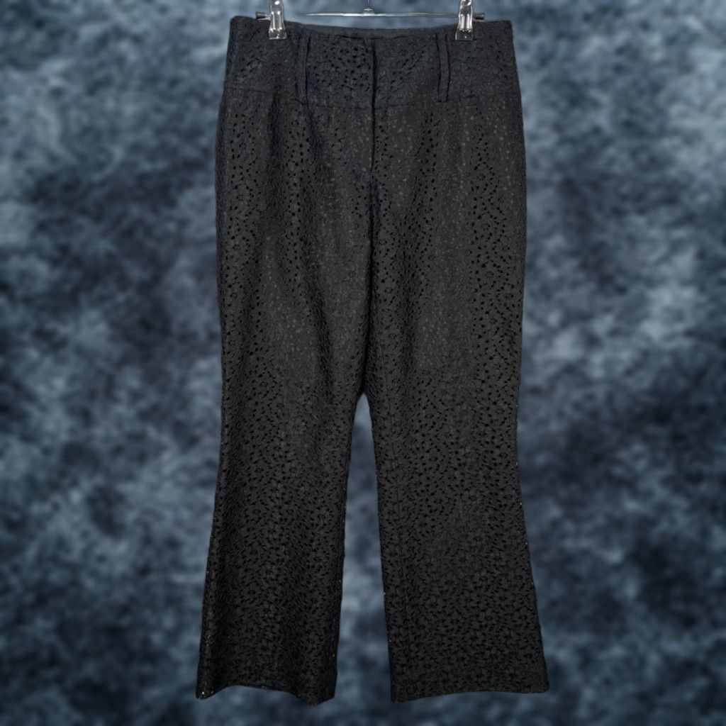 Vintage Cache Womens Pants 4 Black Eyelet Flare Wide-Leg High Rise Cotton Acetate Dress Pants Womens High Rise Flared 29in Inseam Size 27" / US 4 / IT 40 - 1 Thumbnail