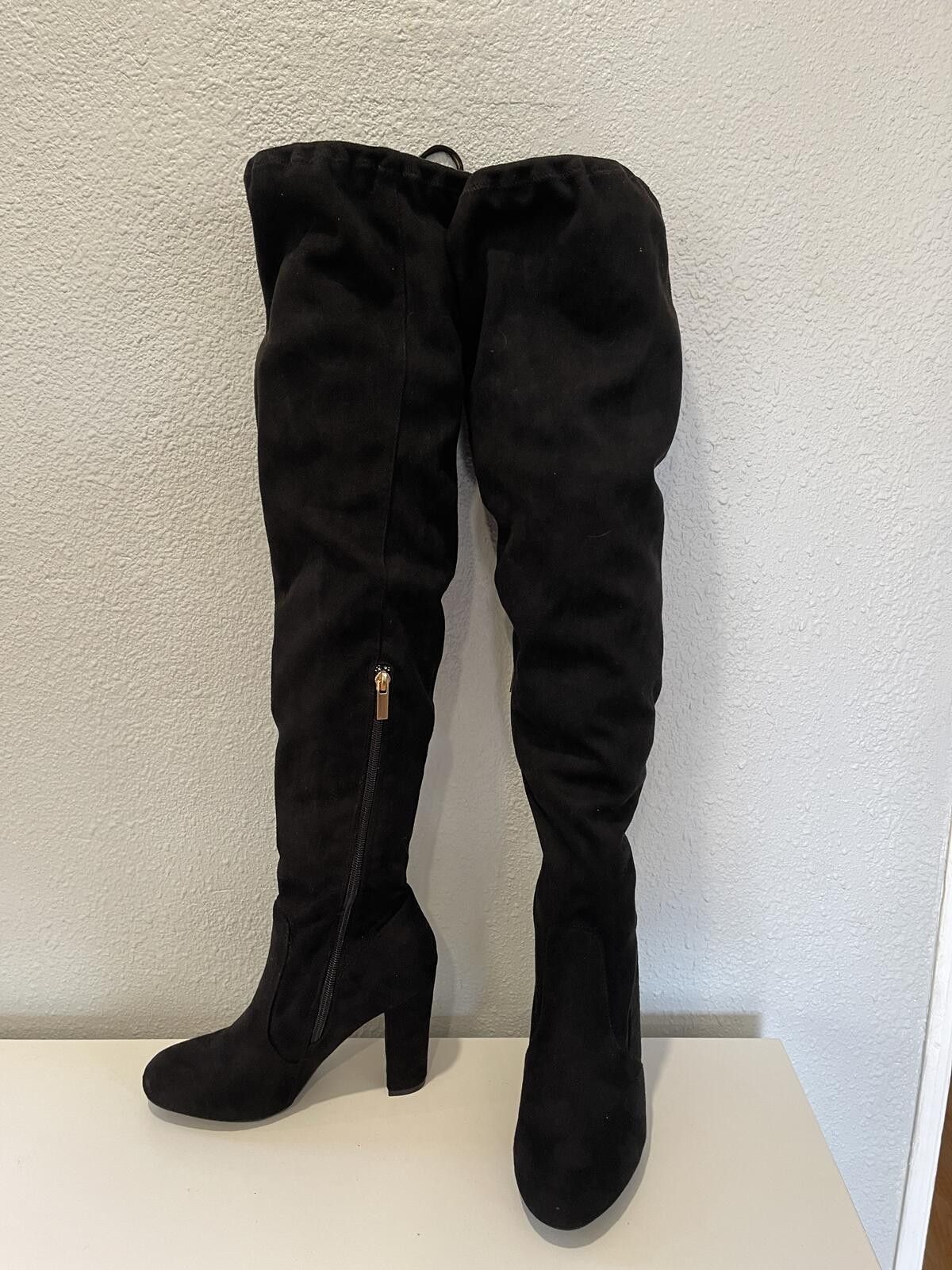 Unknown London Black Over-the-Knee Heeled Boots Size US 8 / IT 38 - 1 Thumbnail