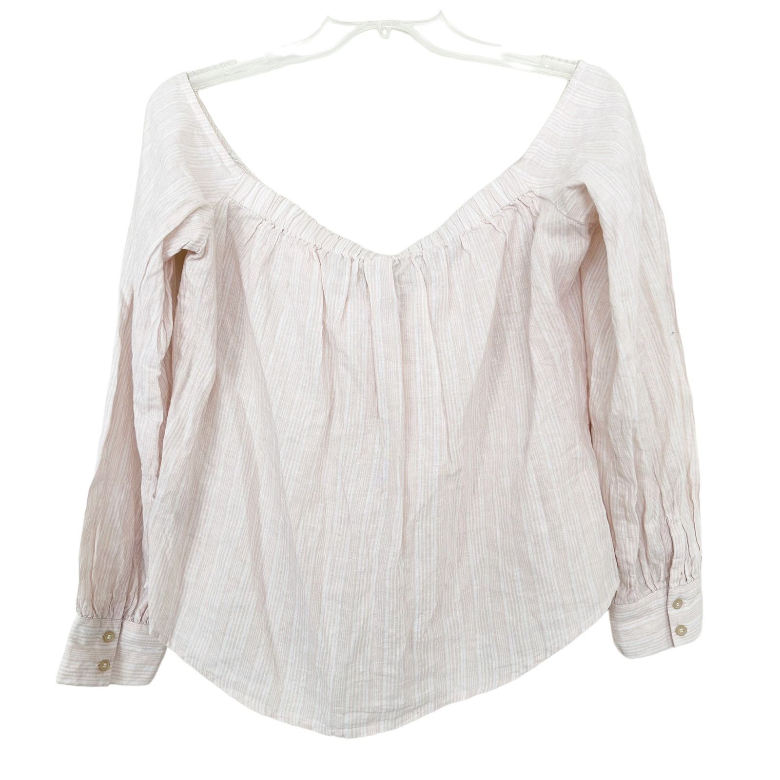Free People Free People Linen Pink Striped Off the Shoulder Top Sz S Size S / US 4 / IT 40 - 4 Thumbnail