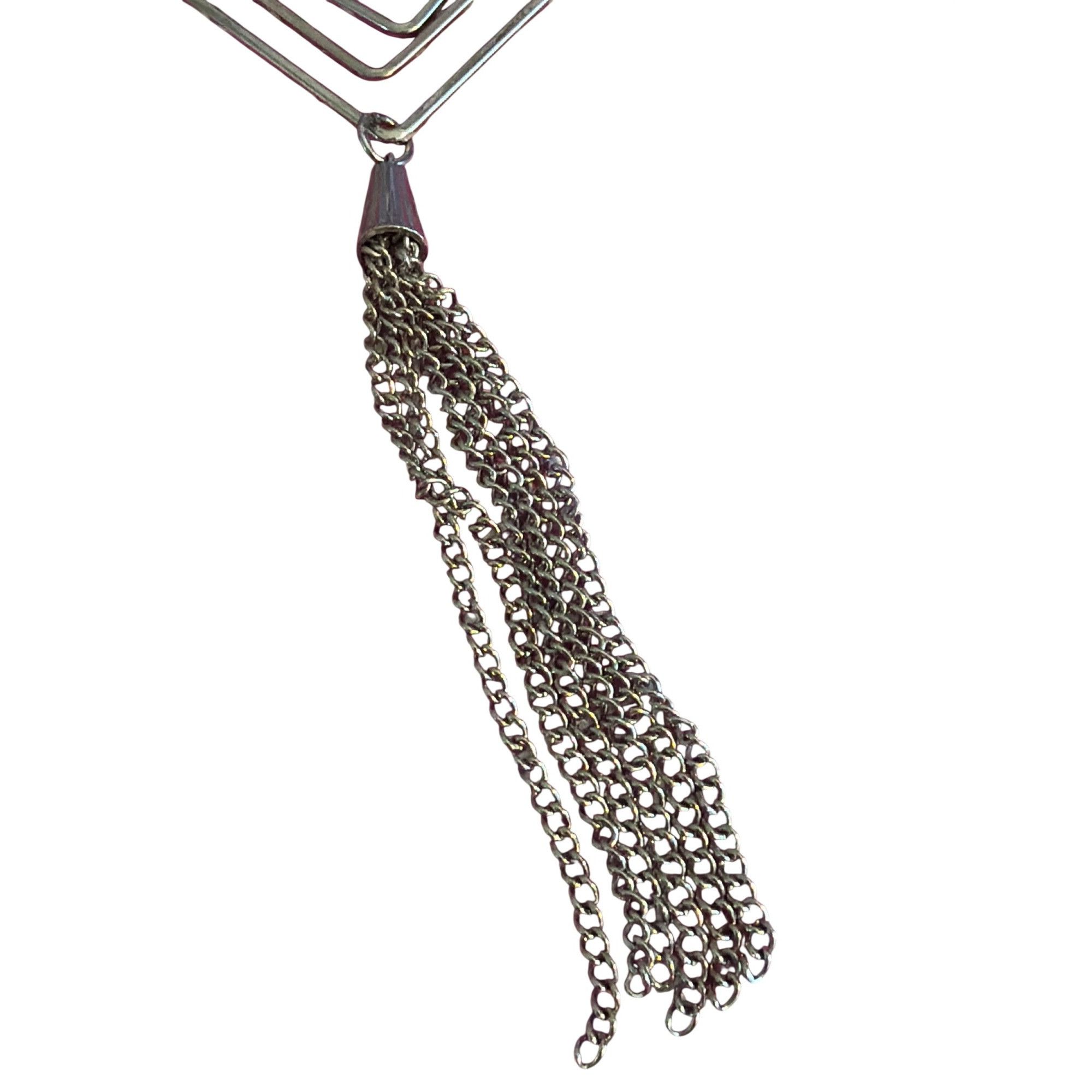 Other Geometric Silver Tone Pendant Necklace Open Square Tassel Lo Size ONE SIZE - 2 Thumbnail