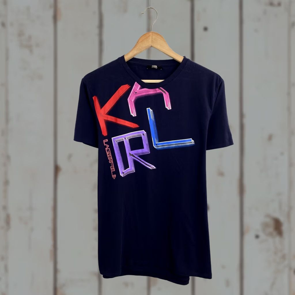 Karl Lagerfeld Karl Lagerfeld Beachwear T-Shirt M/L Dark Blue Retro Mens Shirt Size US L / EU 52-54 / 3 - 1 Thumbnail
