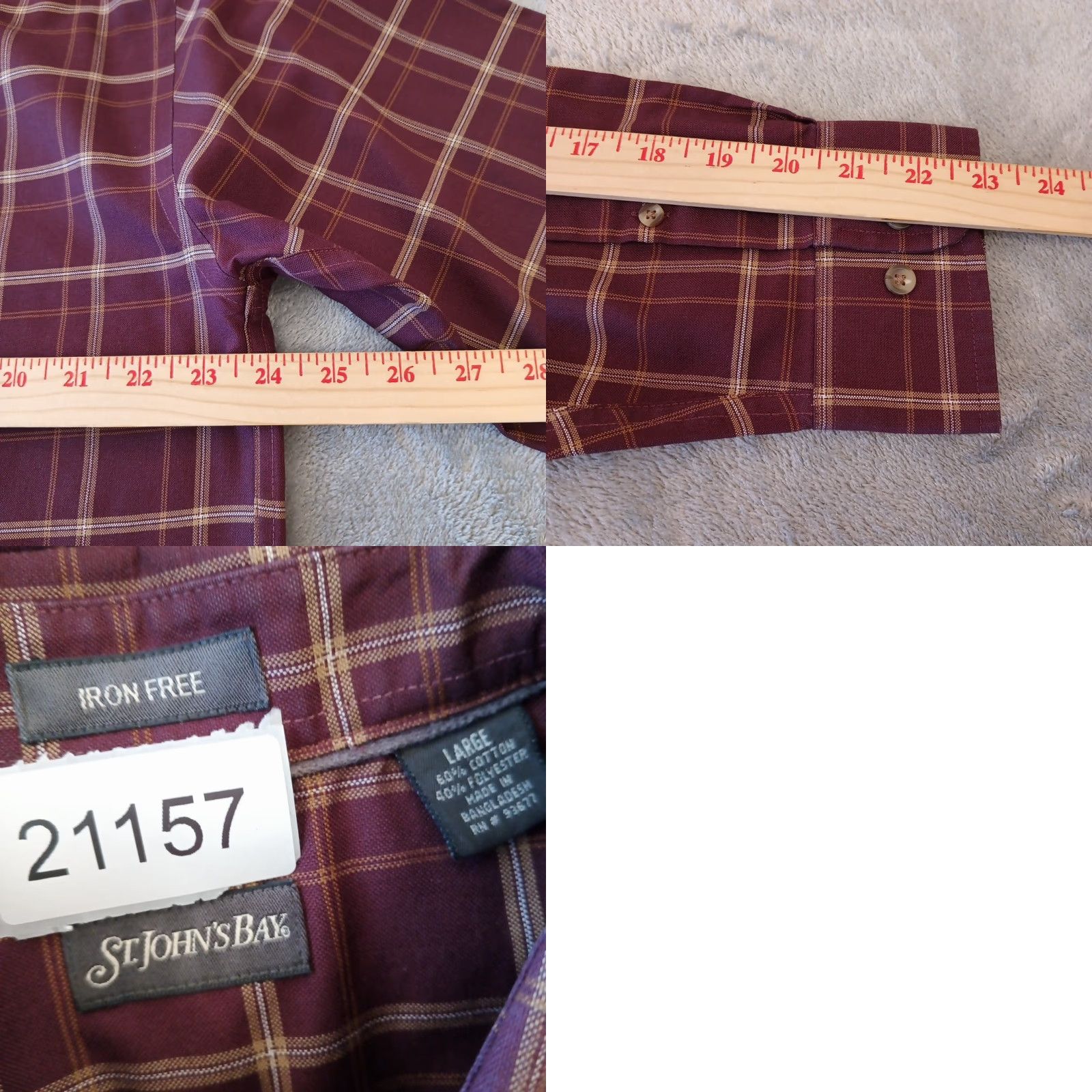 Vintage St. John's Bay Shirt Mens Large Purple Plaid Long Sleeve Button-Down Shirt Size US L / EU 52-54 / 3 - 8 Thumbnail