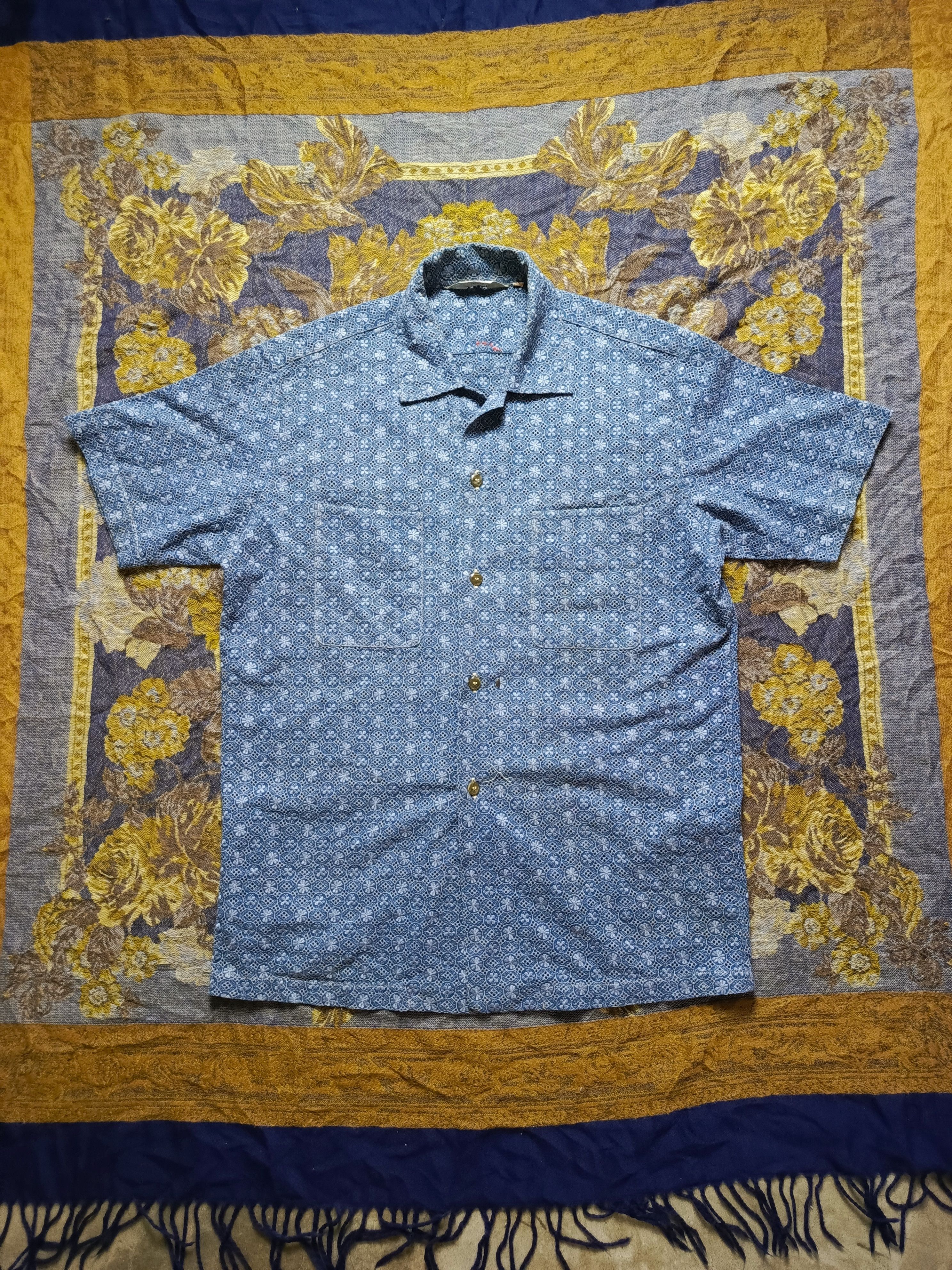 Japanese Brand Tetoron Tokyo Y.K. Classic Blue Print Shirt – Easygoing Look Size US M / EU 48-50 / 2 - 1 Thumbnail