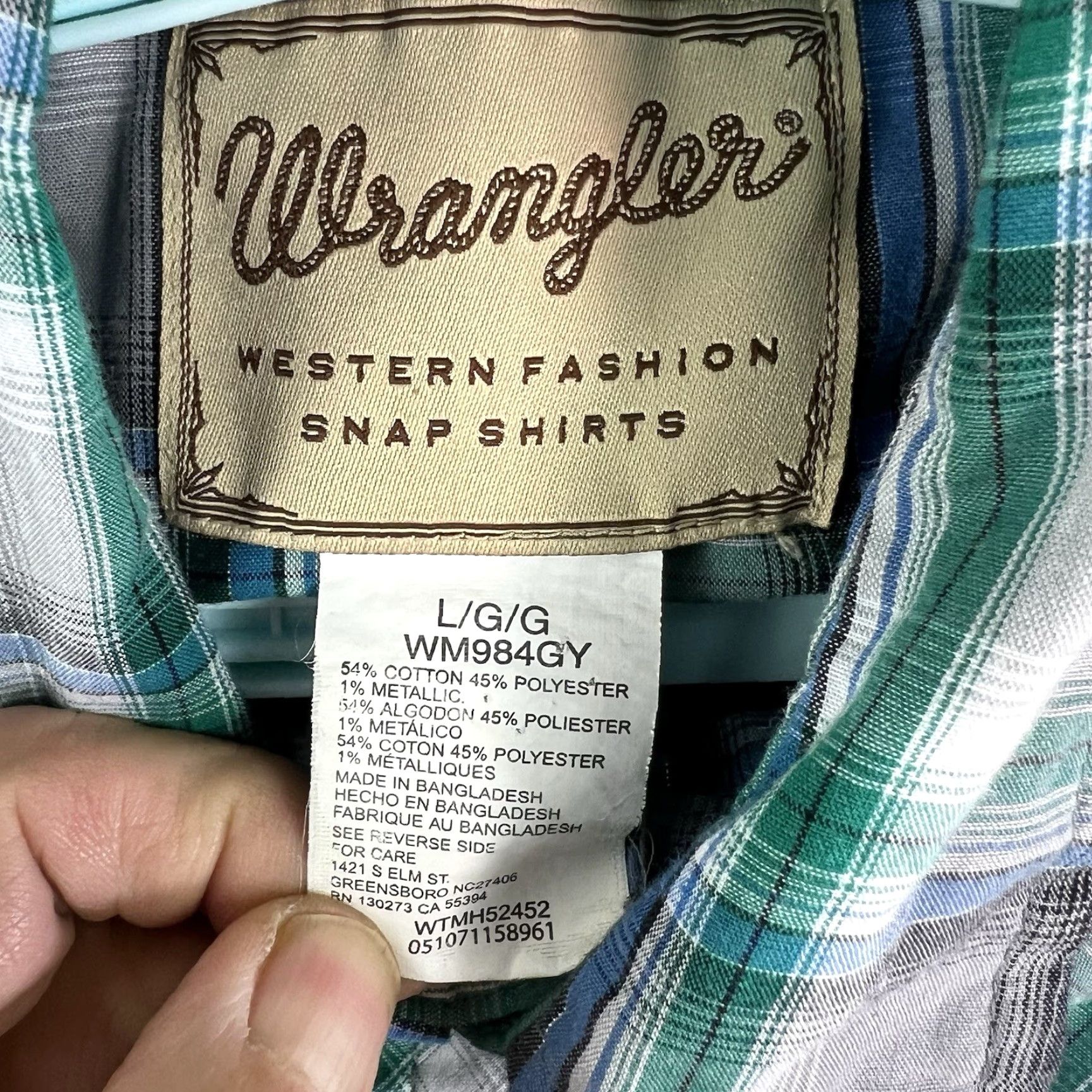 Wrangler Wrangler Shirt Plaid Button-Up Men’s L Grey Green Short Sleeve Western Casual - (But must use only original words; also avoid extra punctuation.) Size US L / EU 52-54 / 3 - 6 Thumbnail