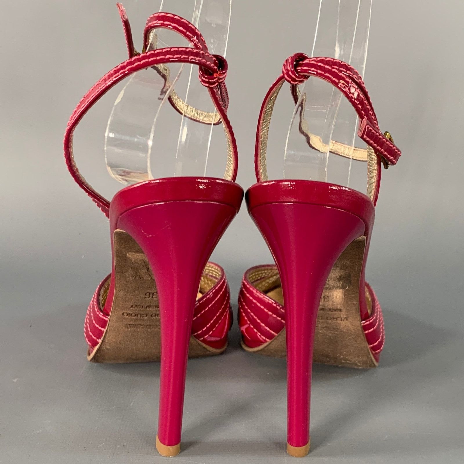 Roberto Cavalli Size 6 Pink Mixed Materials Patent Leather Platform Sandals Size US 6 / IT 36 - 3 Thumbnail