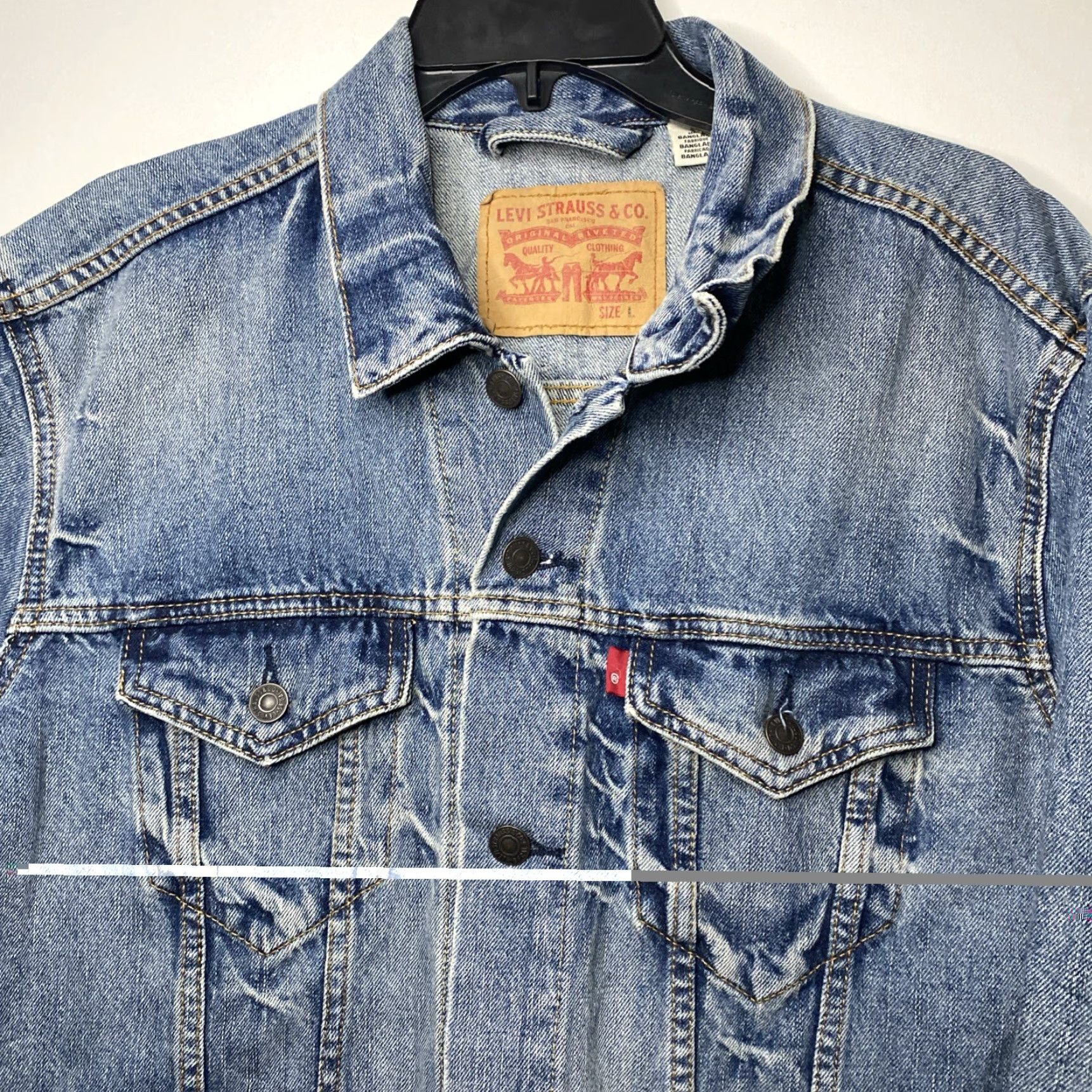 Levi's VINTAGE Levi's Denim Jacket Mens L Trucker Bomber Style 90s Grunge Blue Button Pocket USA 2K Y2K Regular Fit Size US 33 - 2 Thumbnail