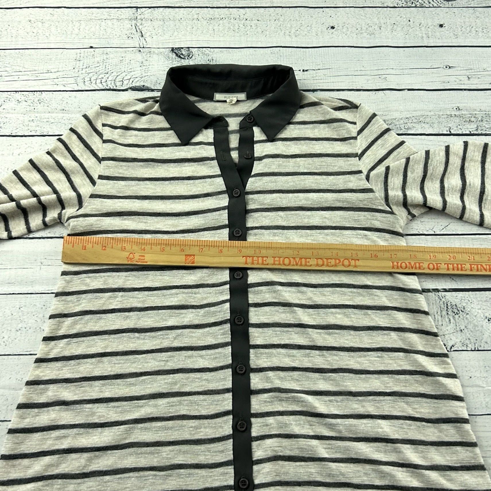 Vintage Pleione Striped Top Blouse Long Sleeve Gray Women's Small Oversized Shirt Size S / US 4 / IT 40 - 4 Thumbnail
