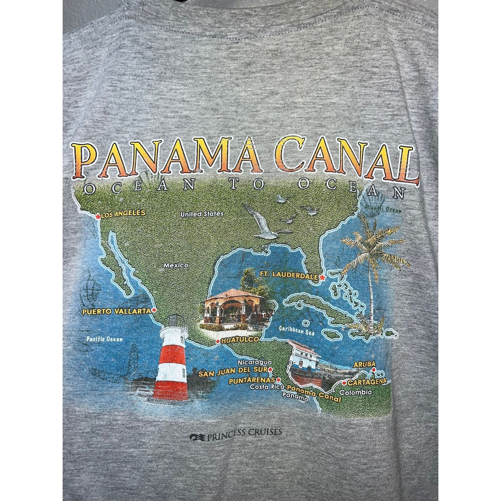 Vintage Princess Cruises Panama Canal Shirt Ocean Graphic Gray Tee 2 Size US XXL / EU 58 / 5 - 6 Thumbnail