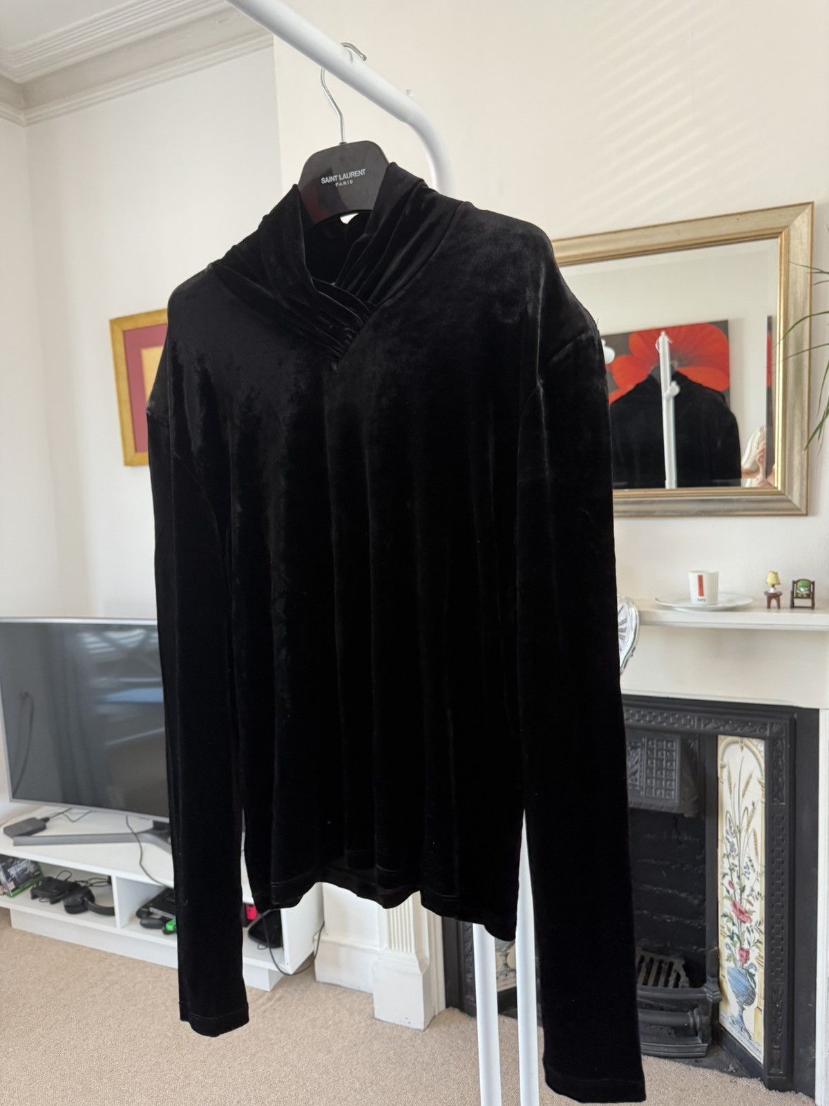 Saint Laurent Paris FW23 Saint Laurent Black Shoulder Padded Velvet Top Size US XL / EU 56 / 4 - 2 Thumbnail